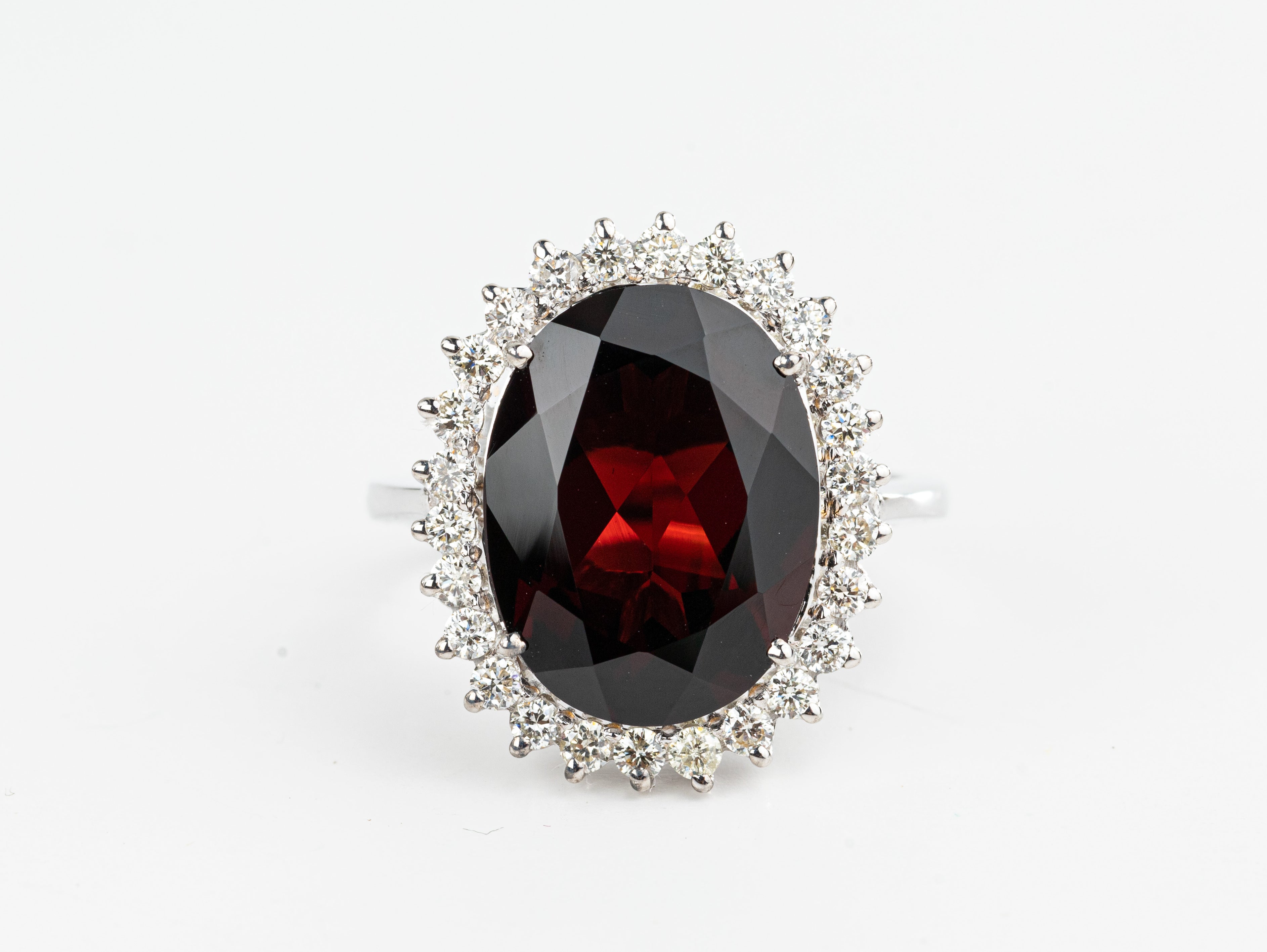 10 CT Oval Red Garnet and Diamond Halo Engagement Ring -