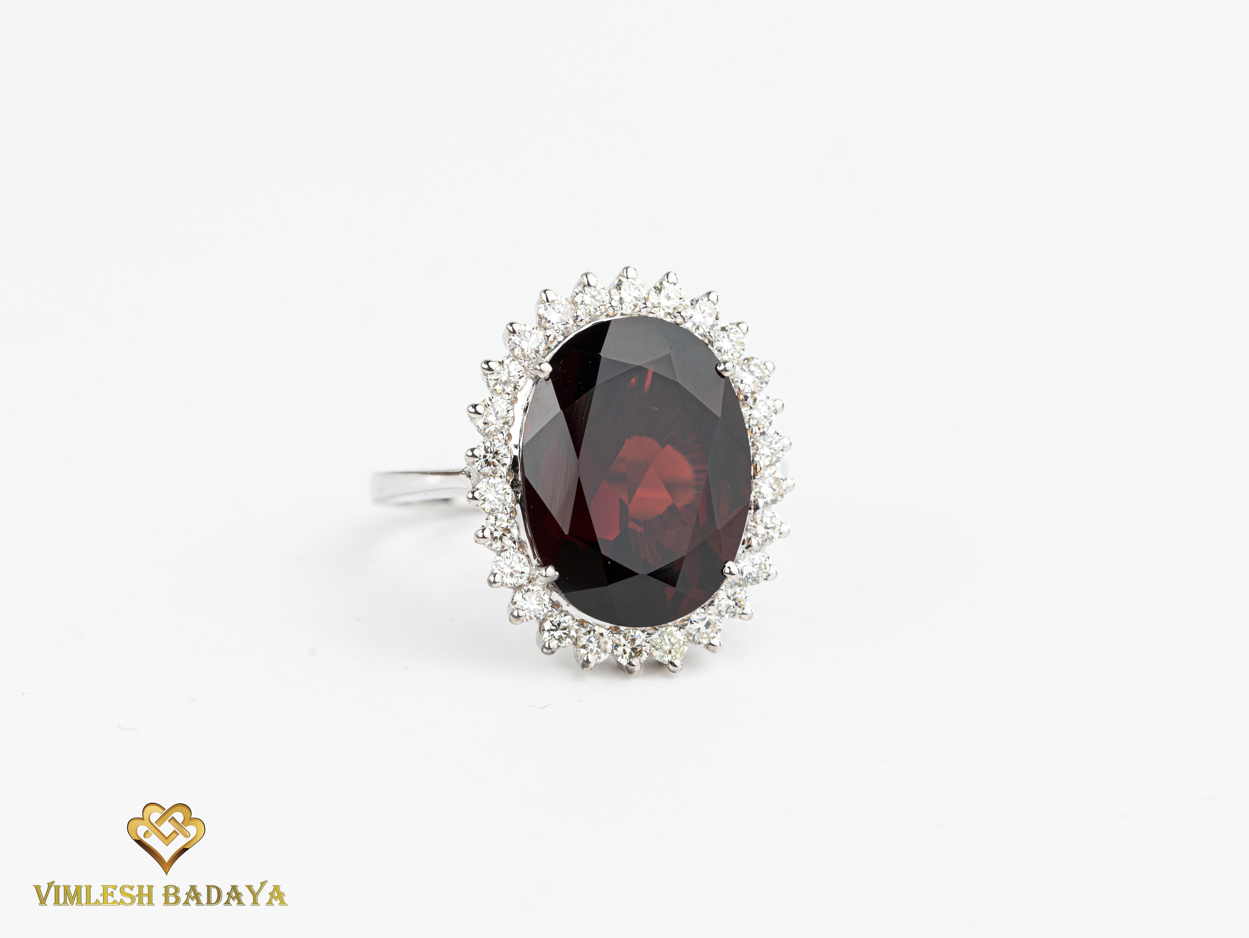 10 CT Oval Red Garnet and Diamond Halo Engagement Ring -