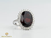 10 CT Oval Red Garnet and Diamond Halo Engagement Ring -