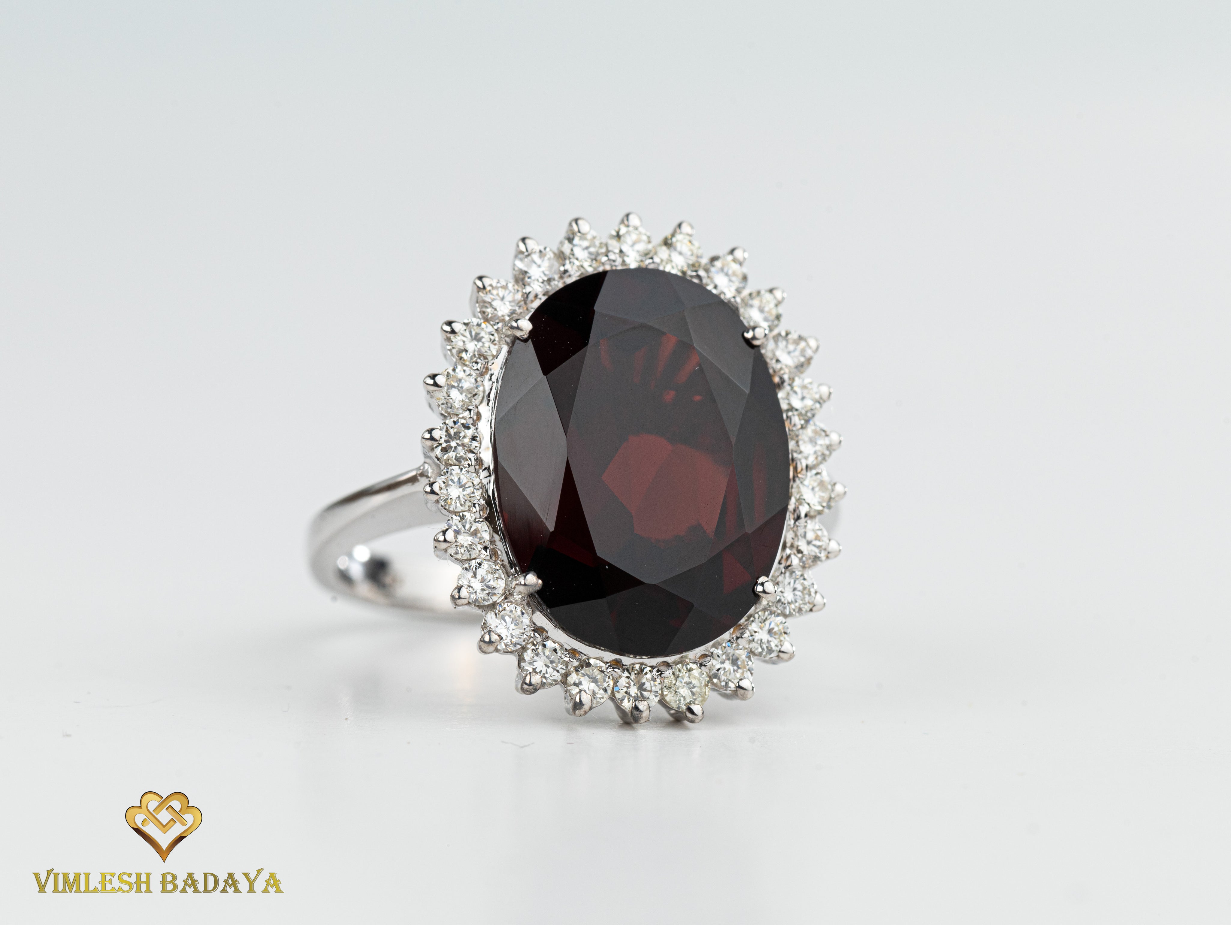 10 CT Oval Red Garnet and Diamond Halo Engagement Ring -