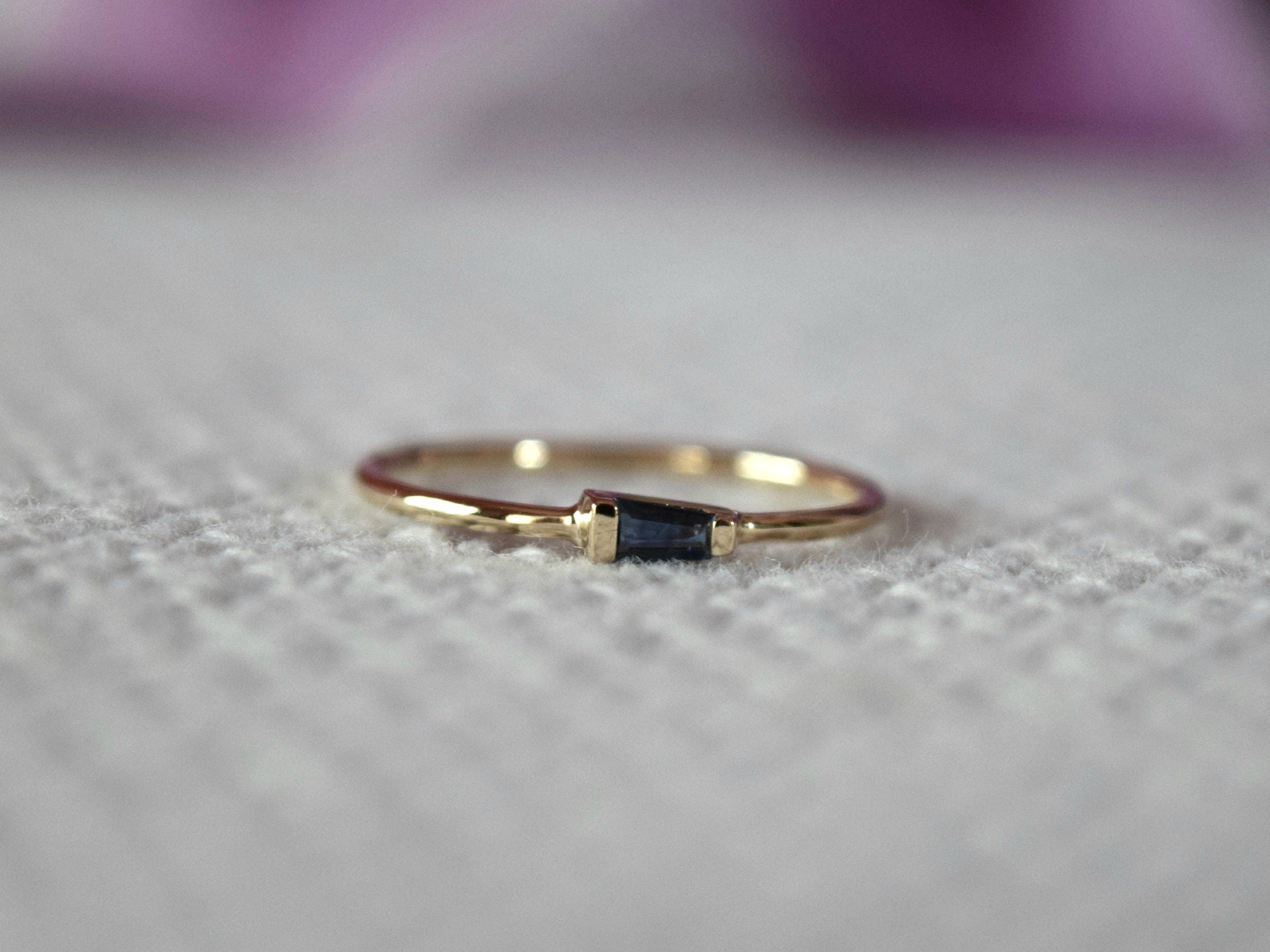 Sapphire Baguette Stacking Ring | Blue Sapphire Baguette Gold Ring | Minimalist Dainty Ring -