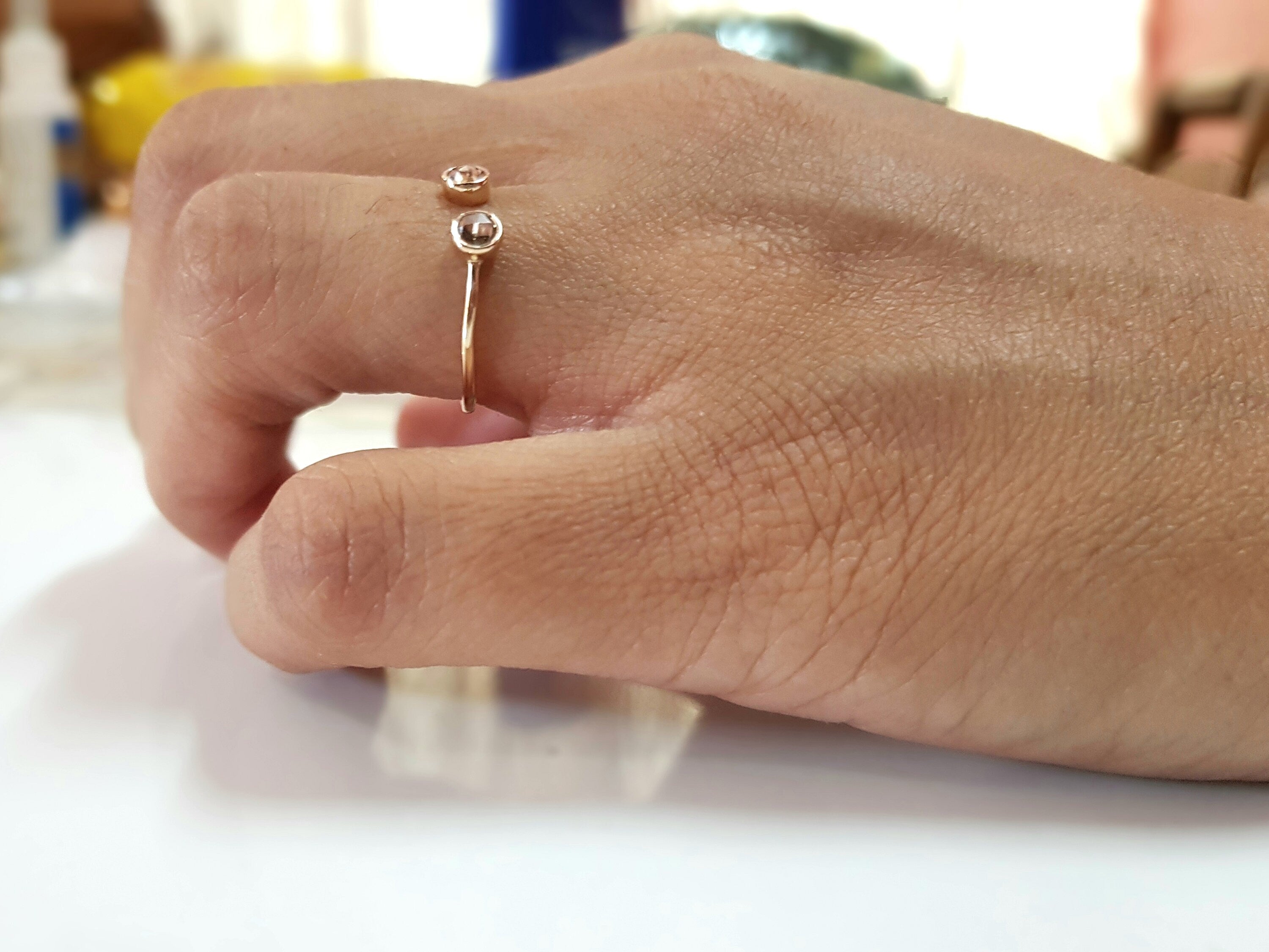 Rose Cut Diamond Ring | 9k/14k/18k Gold | Stacking Dainty Diamond Ring -