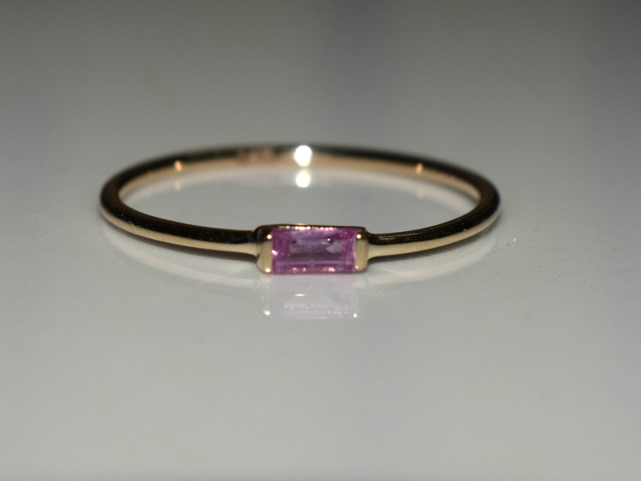 Baguette Pink Sapphire Ring | Stacking Sapphire Ring | Dainty Pink Sapphire Ring -