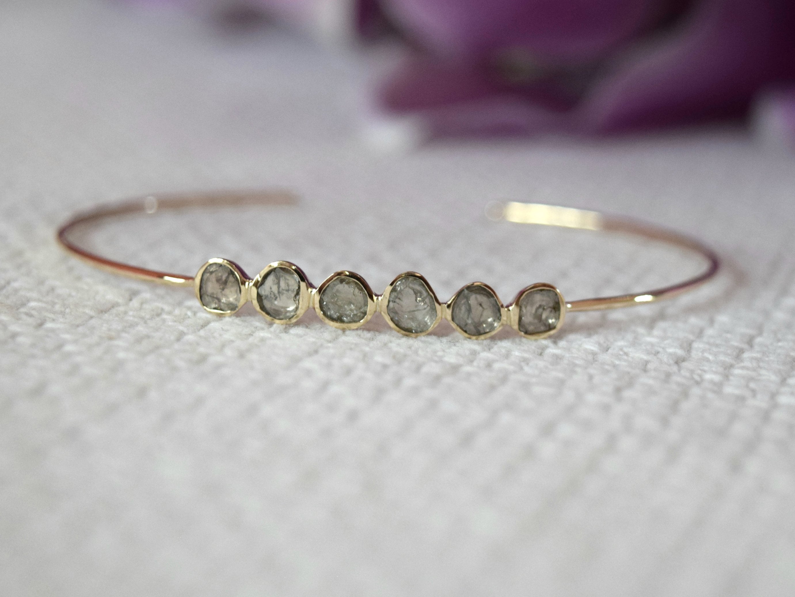 Slice Diamond Cuff Bangle | Rose Cut Diamond Gold Bracelet | Polki Diamond Cuff Bangle | Uneven Diamond Bracelet -