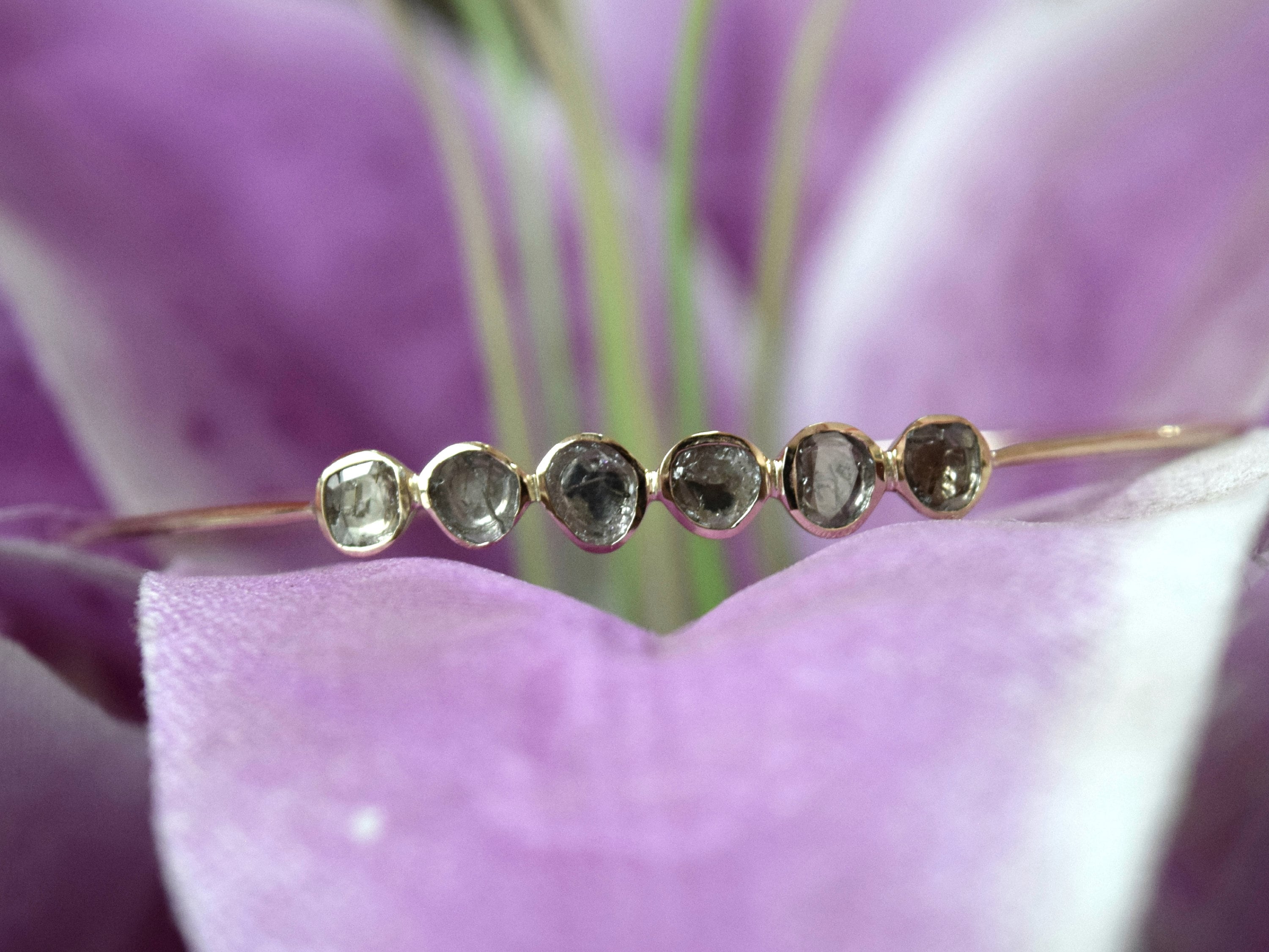Slice Diamond Cuff Bangle | Rose Cut Diamond Gold Bracelet | Polki Diamond Cuff Bangle | Uneven Diamond Bracelet -