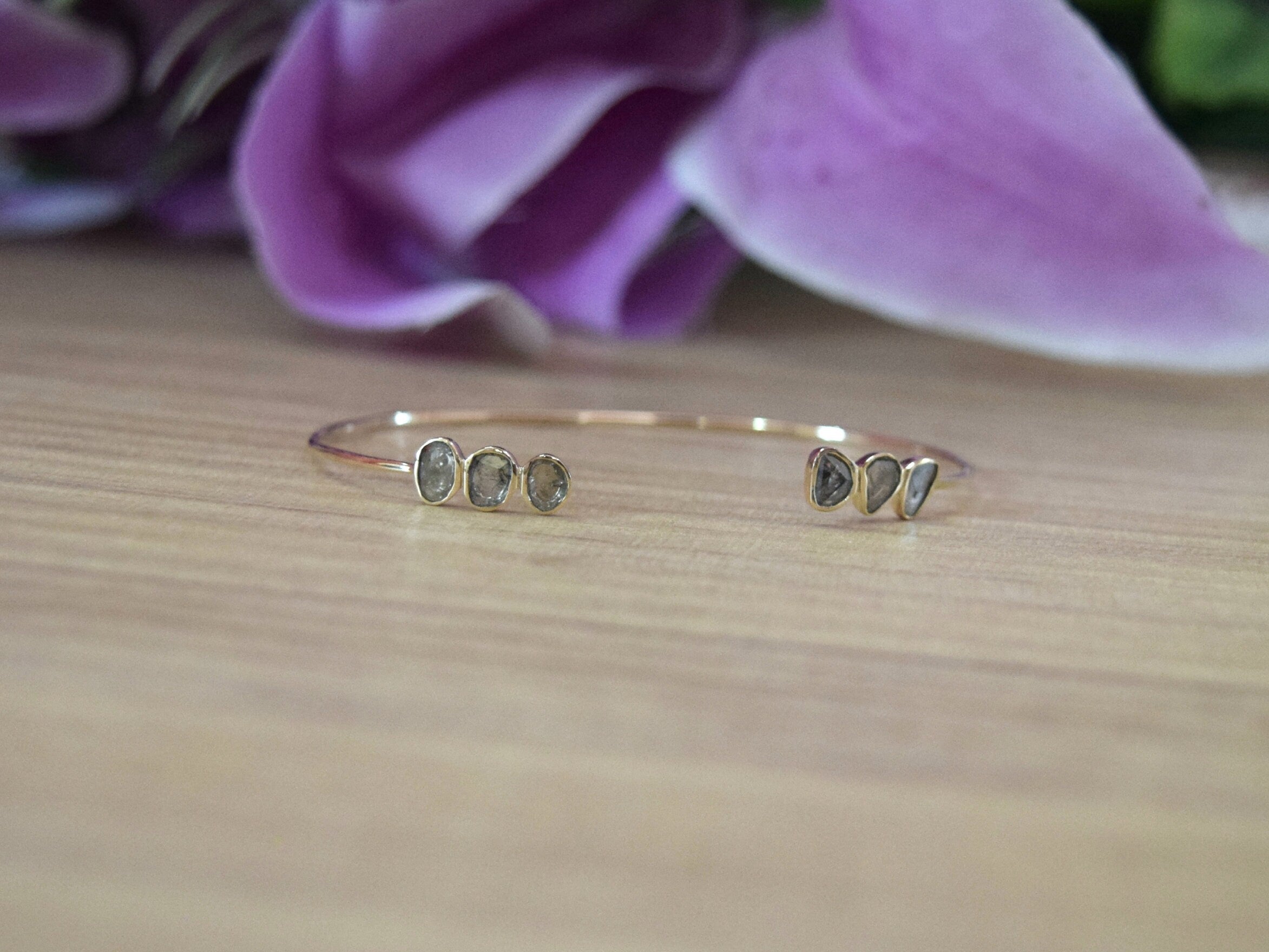 Slice Diamond Cuff Bangle | Adjustable Rose Cut Diamond Bangle | Gold Polki Diamond Bracelet -