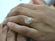 Opal Engagement Ring | Fire Opal Halo Ring | Black Diamond Vintage Opal Ring -