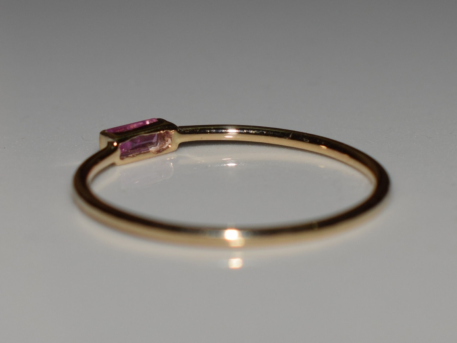 Baguette Pink Sapphire Ring | Stacking Sapphire Ring | Dainty Pink Sapphire Ring -