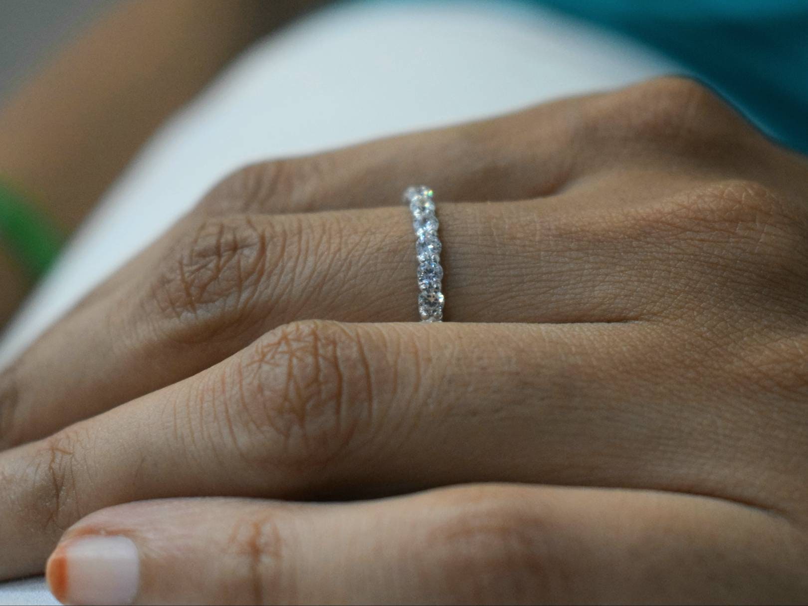 14k Solid Gold Diamond Eternity Band | Never Ending Wedding Band | White Diamond Band -
