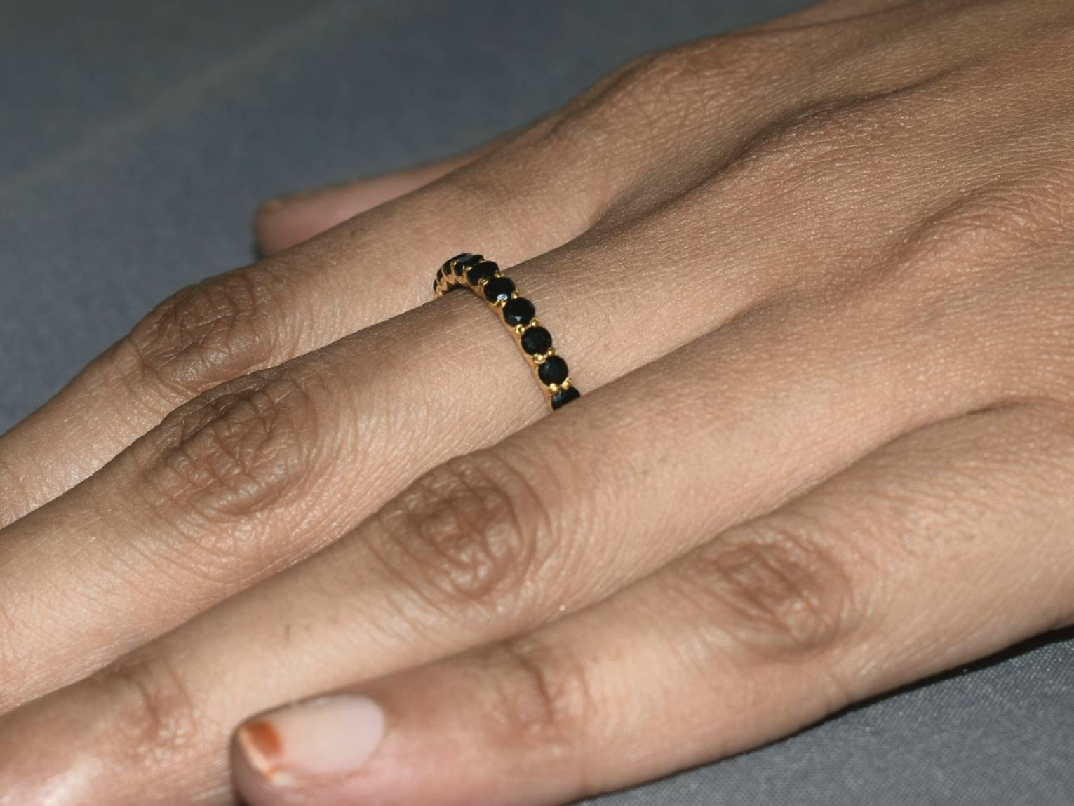 Infinity Diamond Ring | Dainty Black Diamond Band | Never-Ending Wedding Band | Eternity Black Diamond Ring -