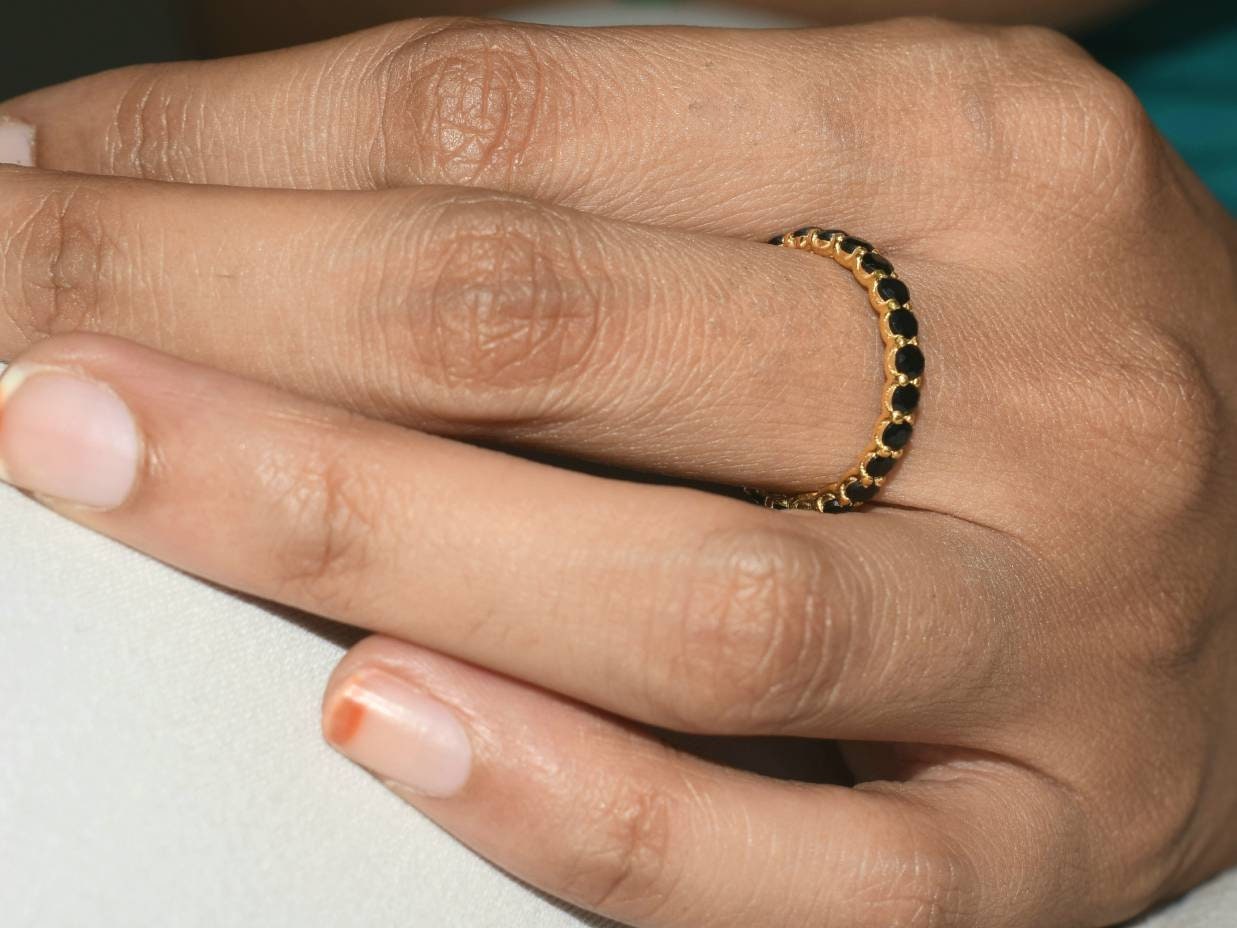 Infinity Diamond Ring | Dainty Black Diamond Band | Never-Ending Wedding Band | Eternity Black Diamond Ring -