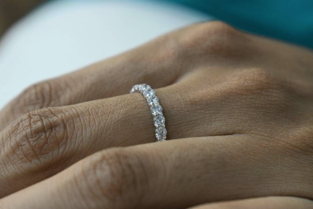 18k Solid Gold Full Eternity Band | Never Ending Wedding Band | White Diamond Eternity Ring -