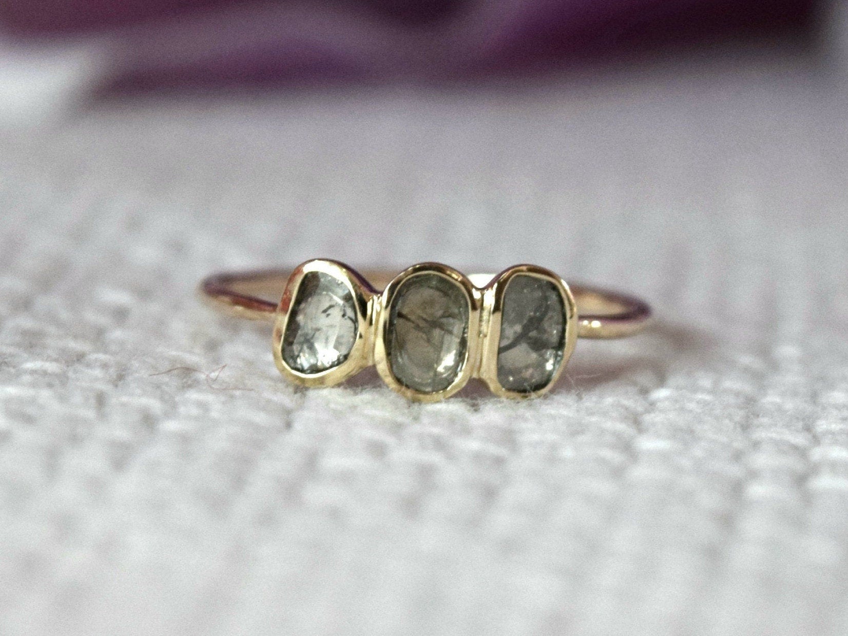 Slice Diamond Ring | Polki Diamond | Champagne Diamond | Three Stone Stacking Ring -
