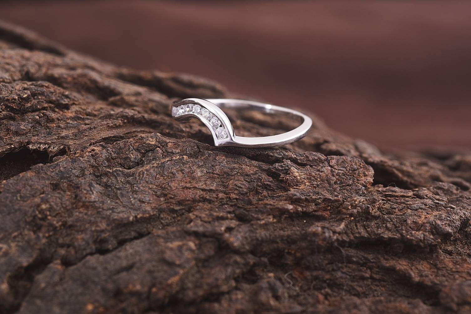 14k Diamond Band | Matching Diamond Wedding Band | Curved Diamond Band | Elegant Stacking Ring -