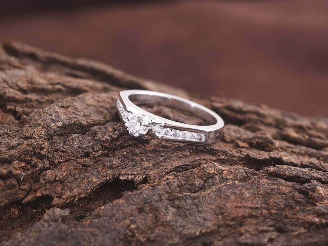 Unique Moissanite Engagement Ring | Gold Moissanite, Rose Gold Diamond Ring, Alternative Engagement Ring -