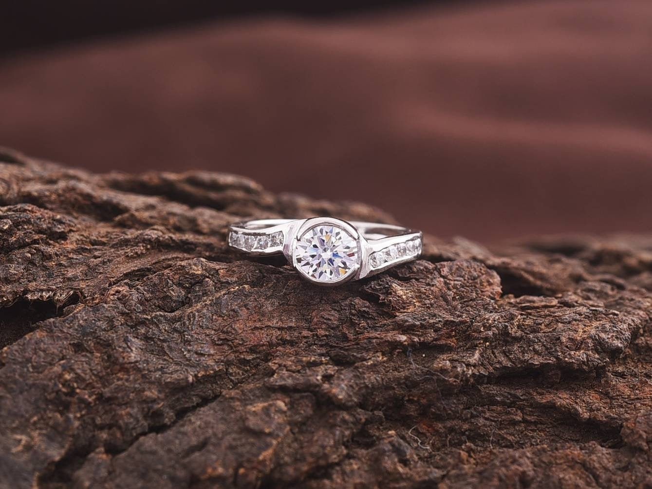 Moissanite Solitaire Engagement Ring | 1 Carat Moissanite & Diamond Ring | Alternative Diamond Ring -