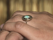 Opal Engagement Ring | Fire Opal Halo Ring | Black Diamond Vintage Opal Ring -