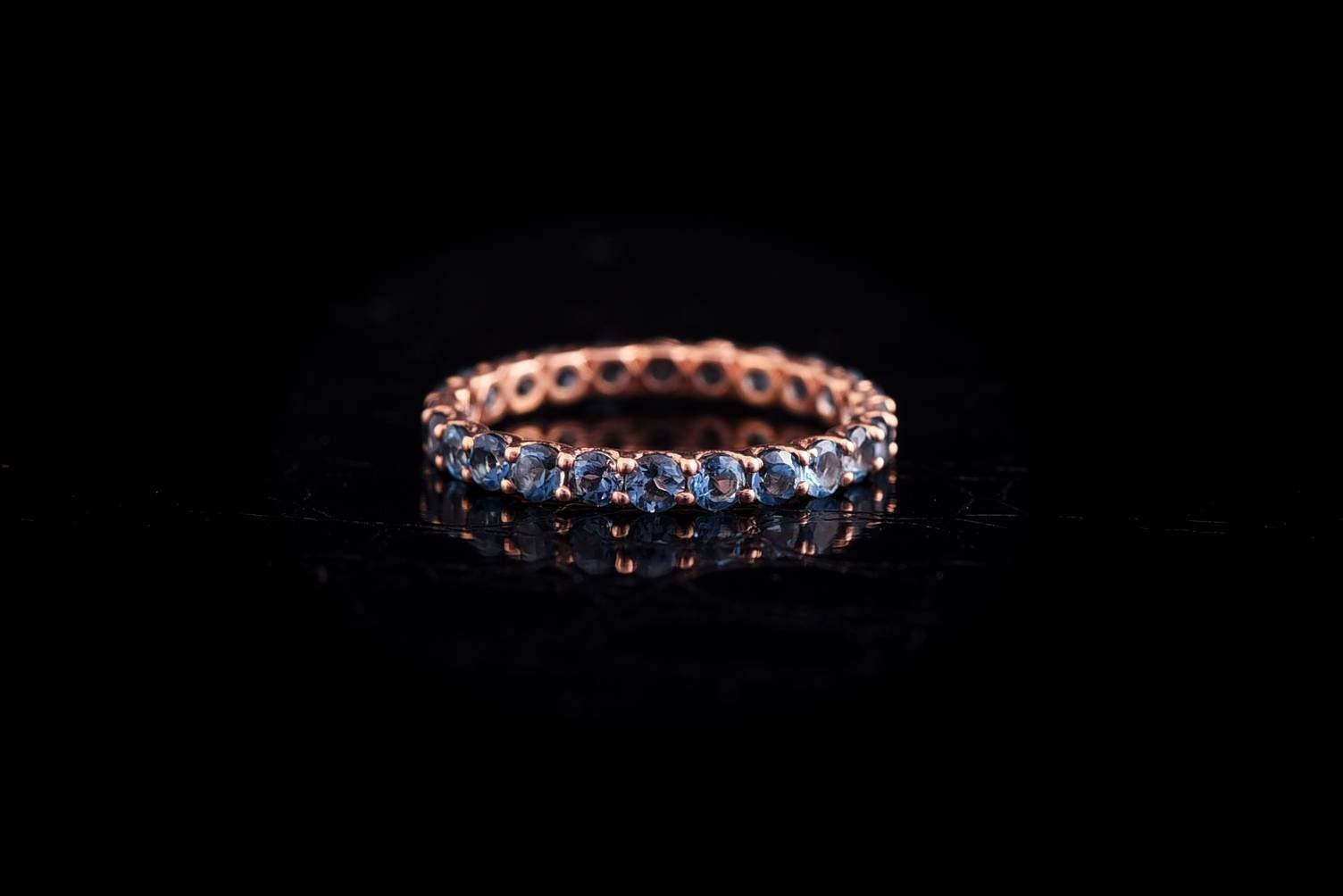London Blue Topaz Wedding Band | Rose Gold Eternity Band | Blue Topaz Wedding Ring -