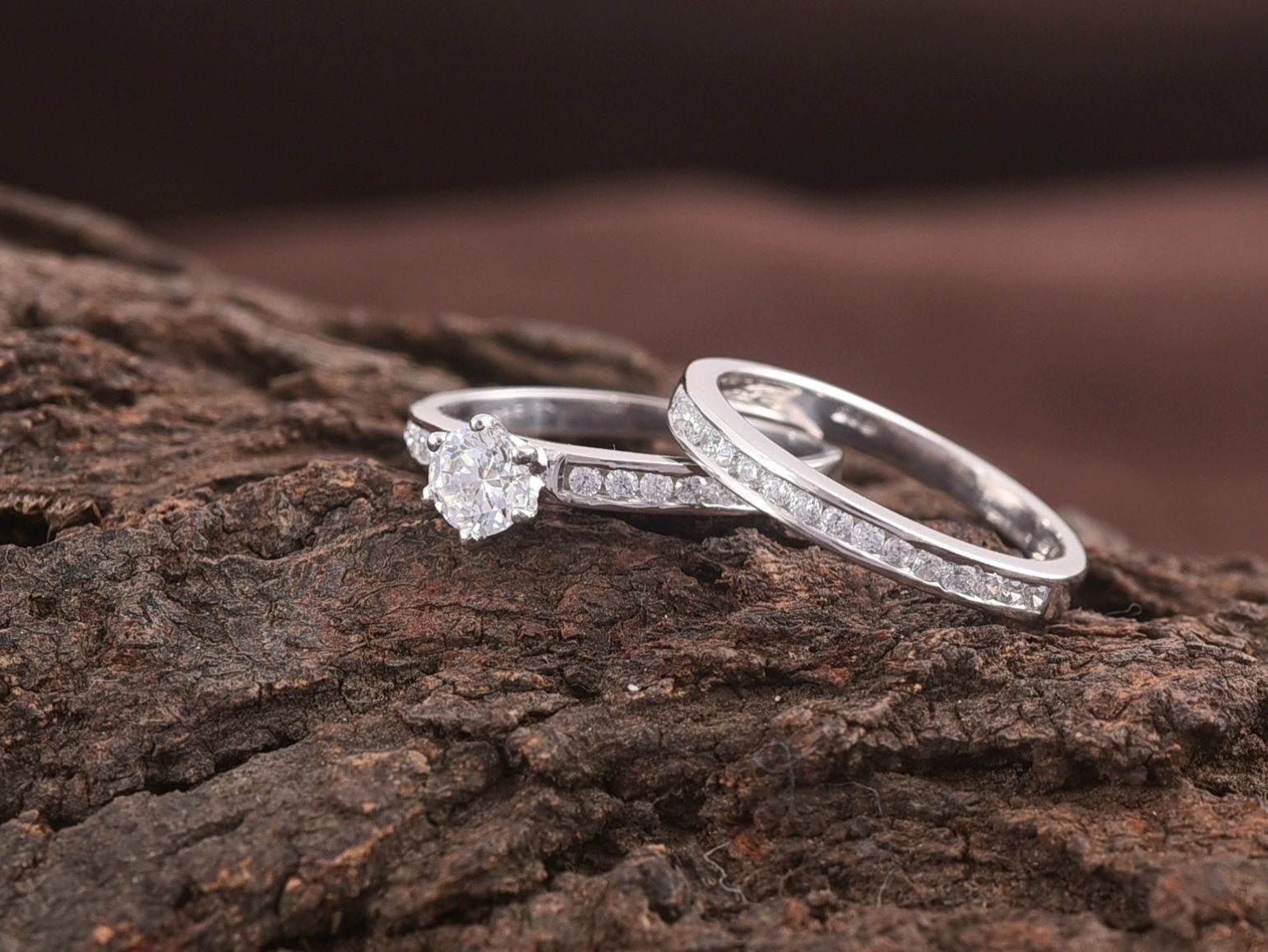 Moissanite Engagement Ring | Diamond Wedding Ring Set | Solitaire Engagement Ring | Bridal Moissanite Set -