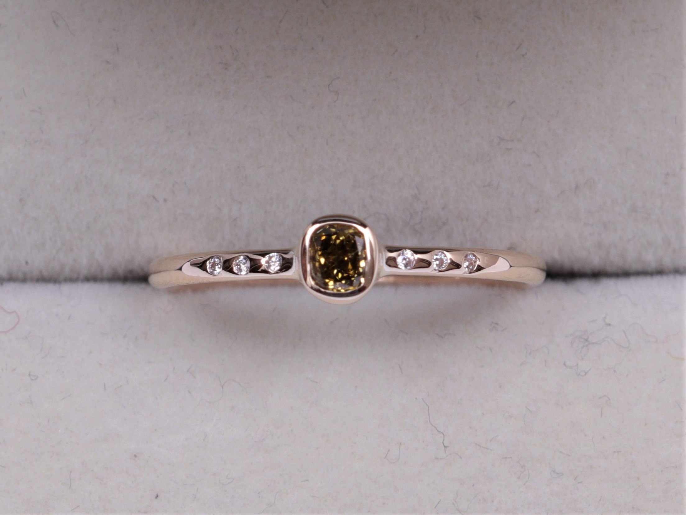 Green Diamond Ring | Dainty Stacking Diamond Engagement Ring -