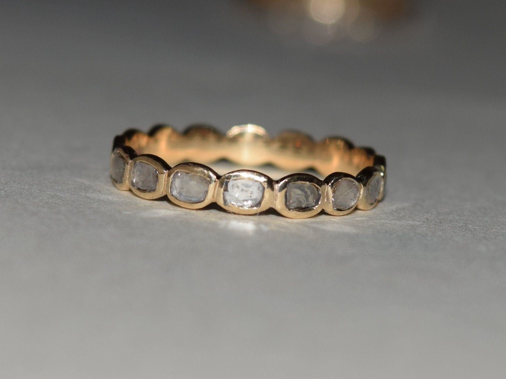 Rose Cut Diamond Wedding Band | Thin Diamond Band | Eternity Ring | Rose Gold Stackable Ring -