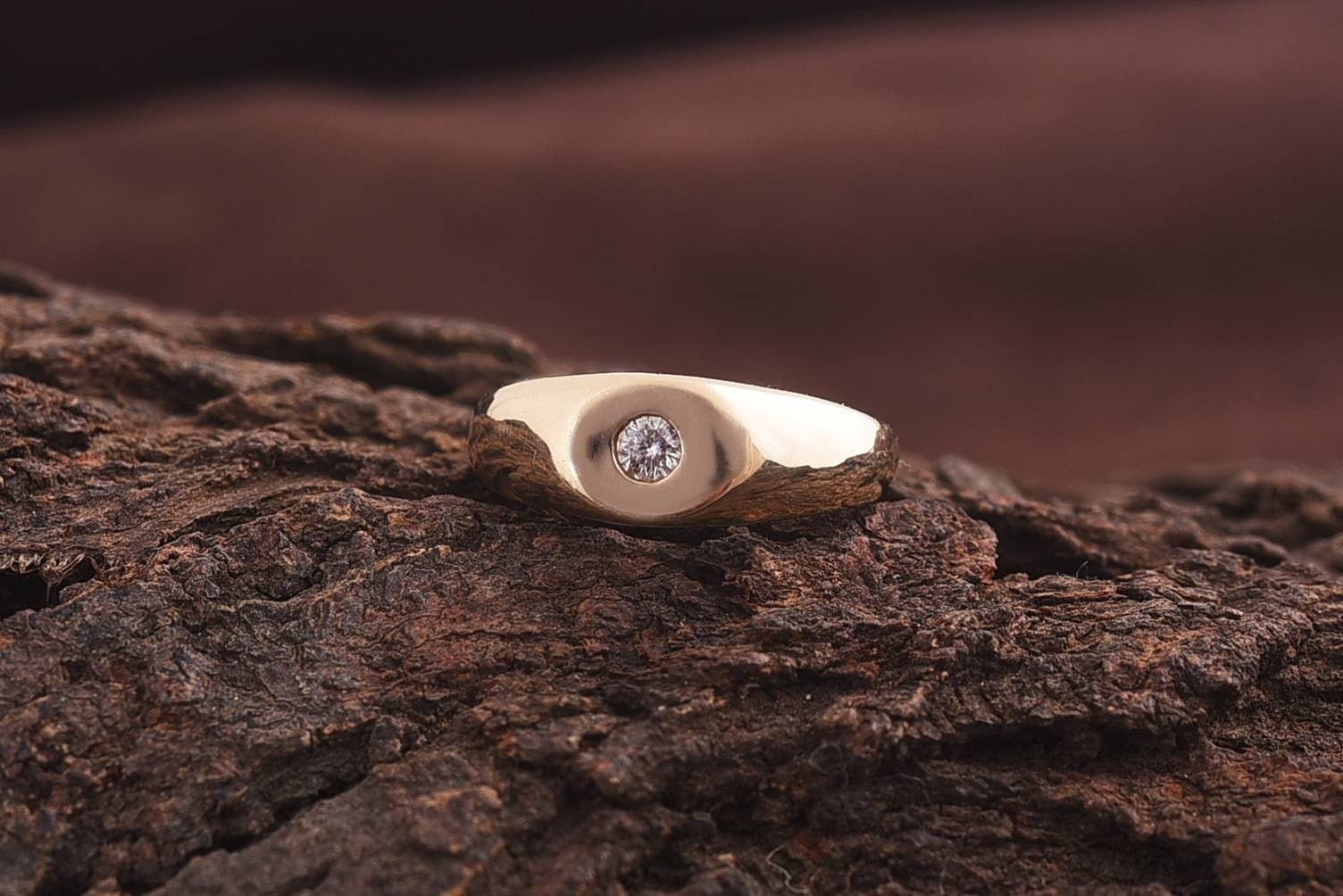 Diamond Signet Ring | Gold Wedding Band | Men's Wedding Ring | Father's Day Gift -