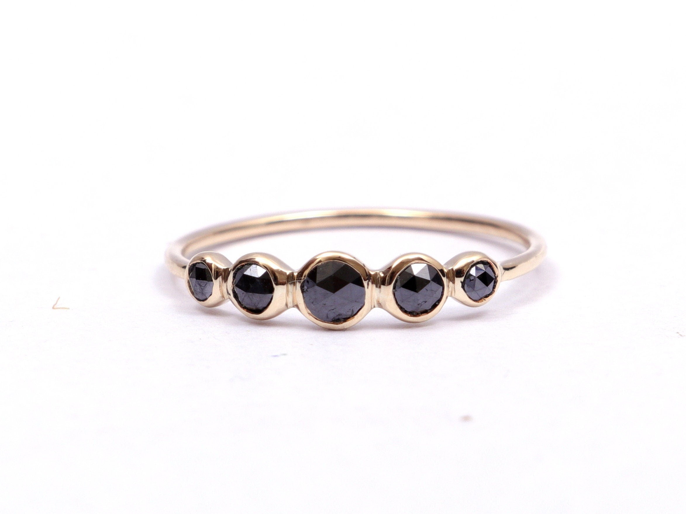 18k/14k/9k Natural Black Rose Cut Diamond Ring | Gold Black Diamond Ring | Dainty Rose Cut Diamond Ring -
