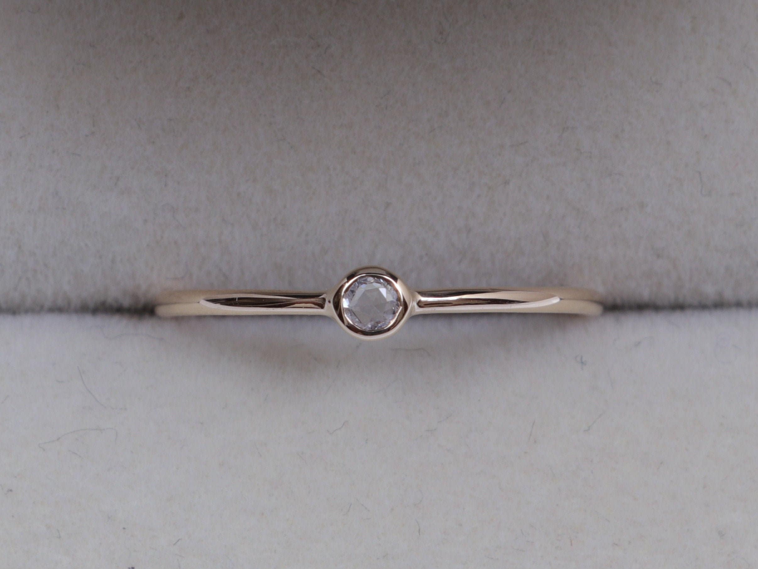 Rose Cut Diamond Ring | 9k/14k/18k Gold Diamond Stacking Ring | Dainty Diamond Ring -