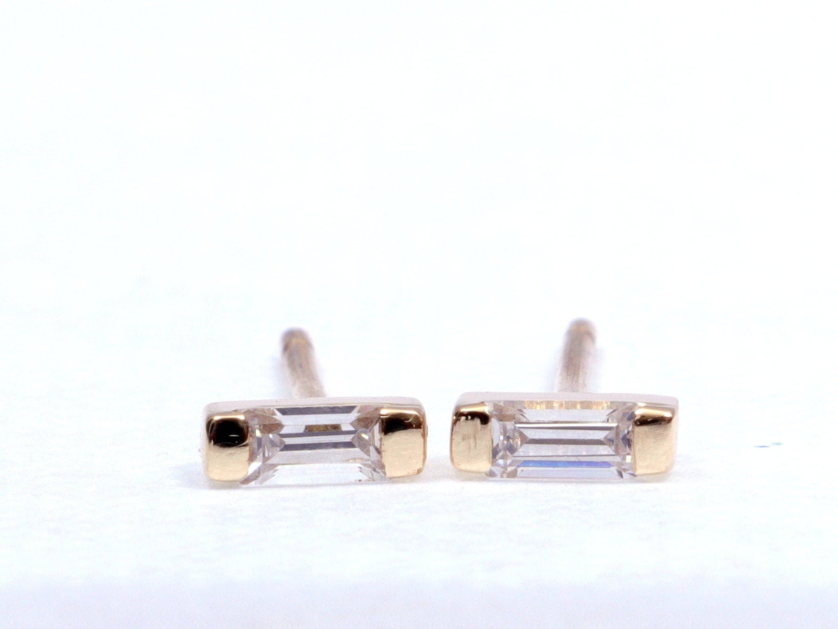 Natural Diamond Earrings | Baguette Gold Stud Earrings | Genuine Diamond Studs -