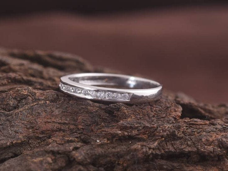 Solid Gold Dainty Diamond Half Eternity Ring | Tiny Diamond Wedding Band | Infinity Ring -