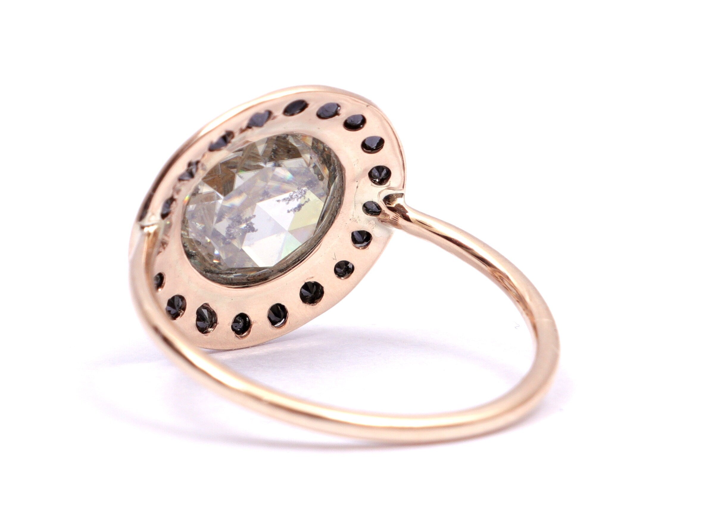 1.5 Carat Diamond Halo Ring | Rose Cut Halo | Black Diamond Ring | Art Deco -