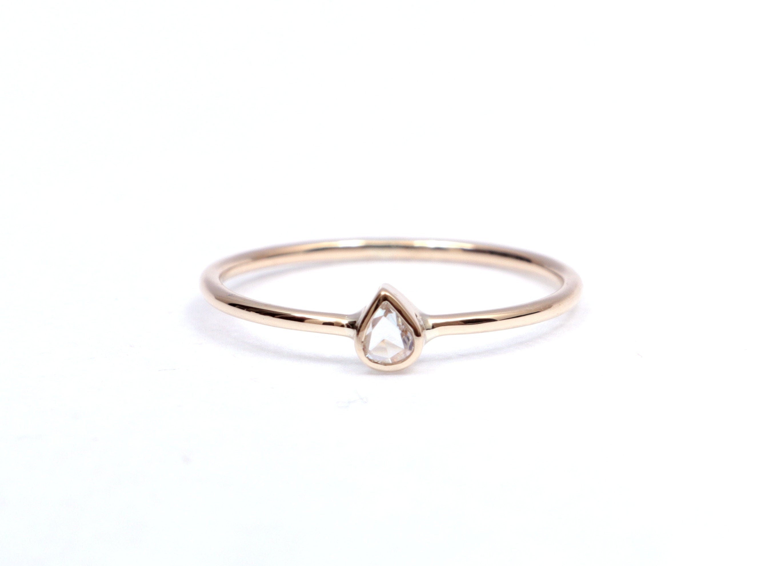Pear Diamond Ring | 9k/14k/18k Rose Cut Diamond Ring | Dainty Stacking Ring -
