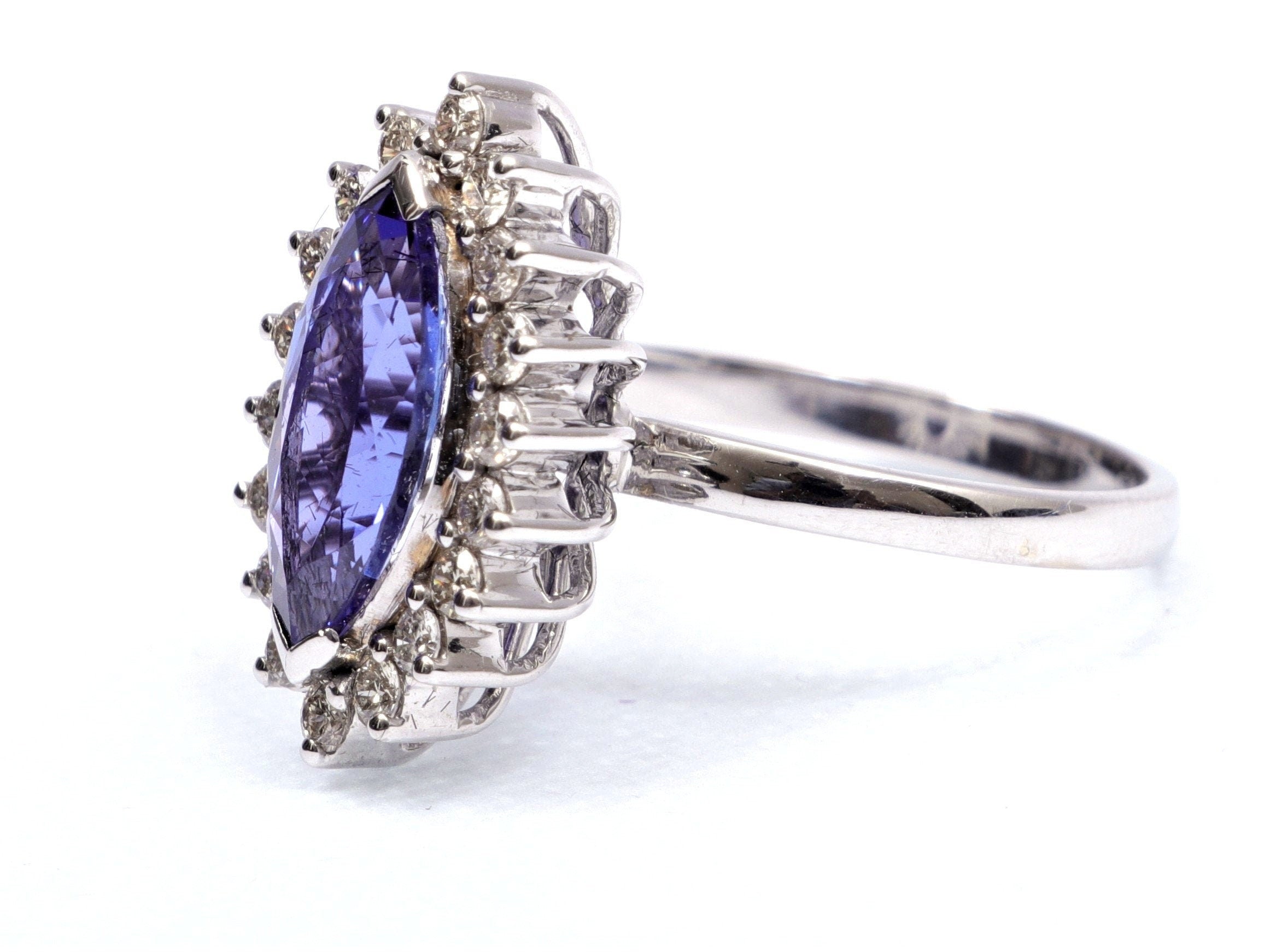 Tanzanite Marquise Engagement Ring | Art Deco White Gold Wedding Ring | Anniversary Gift -
