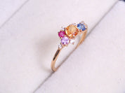9k/14k Solid Gold Multi Sapphire Cluster Engagement Ring | Sapphire & Diamond Ring -