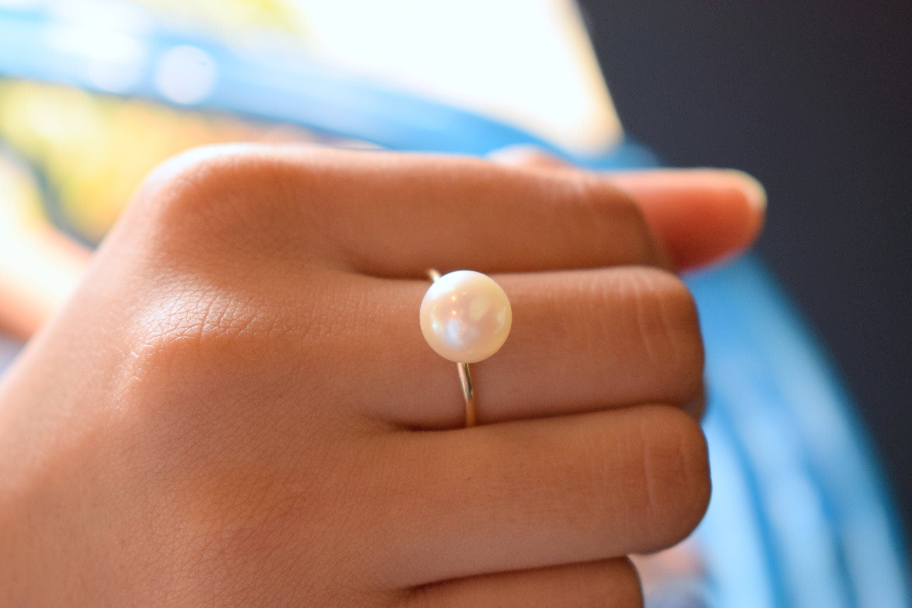 South Sea Pearl Engagement Ring | Solid Gold 9mm Pearl Ring -