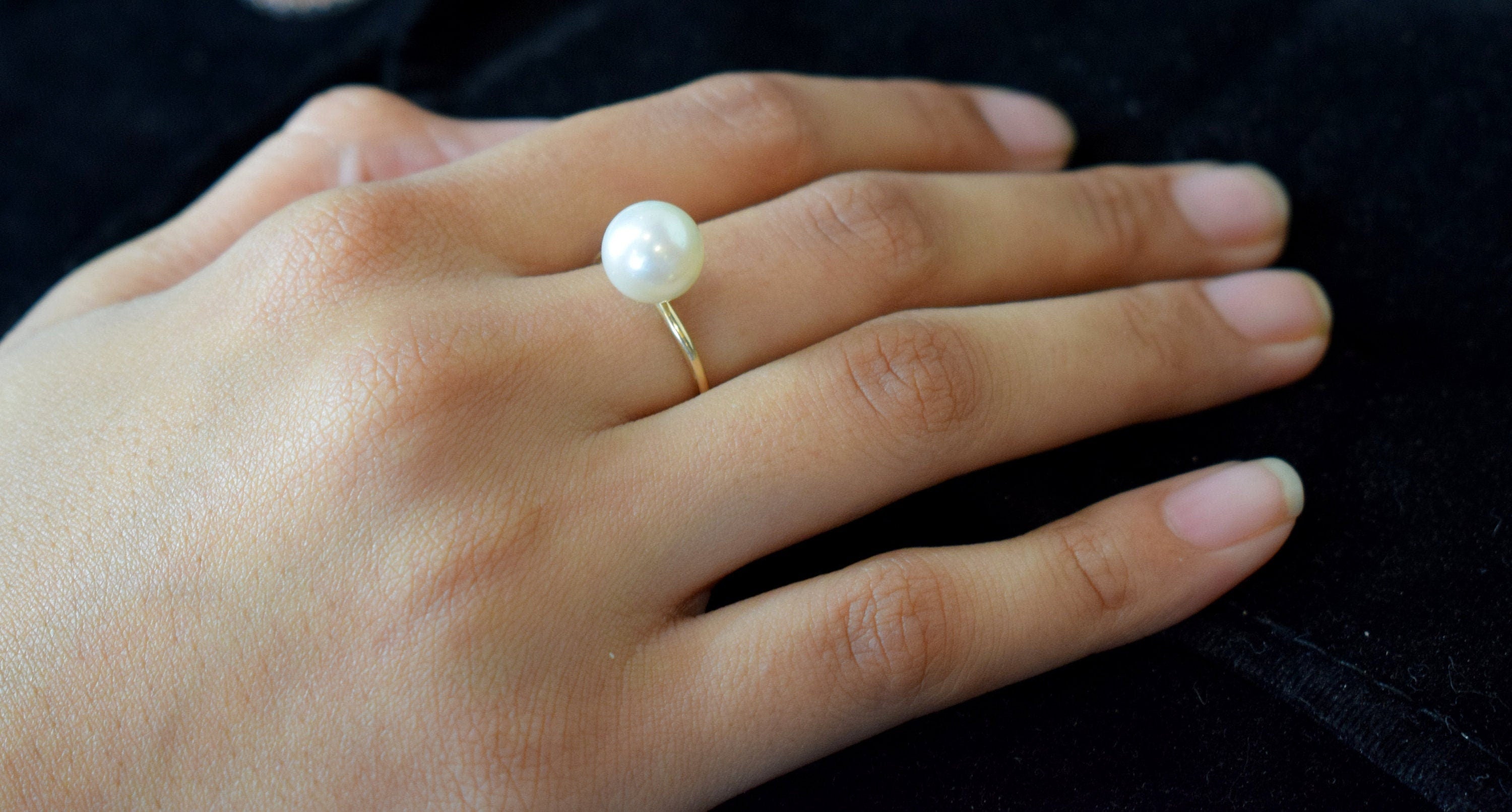 South Sea Pearl Engagement Ring | Solid Gold 9mm Pearl Ring -