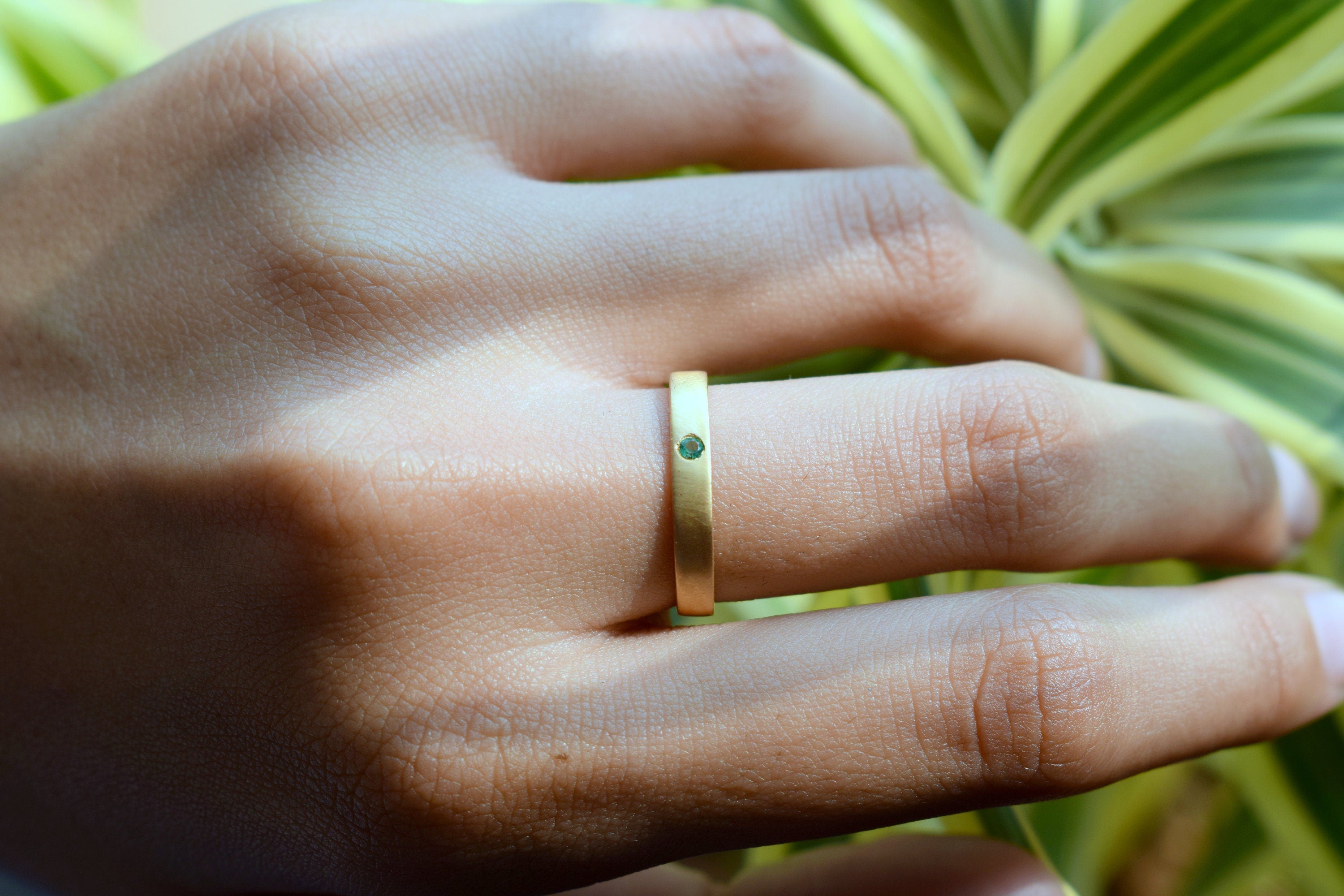 Emerald Wedding Band | 3mm Simple Emerald Ring | Dainty Emerald Stacking Ring for Women -