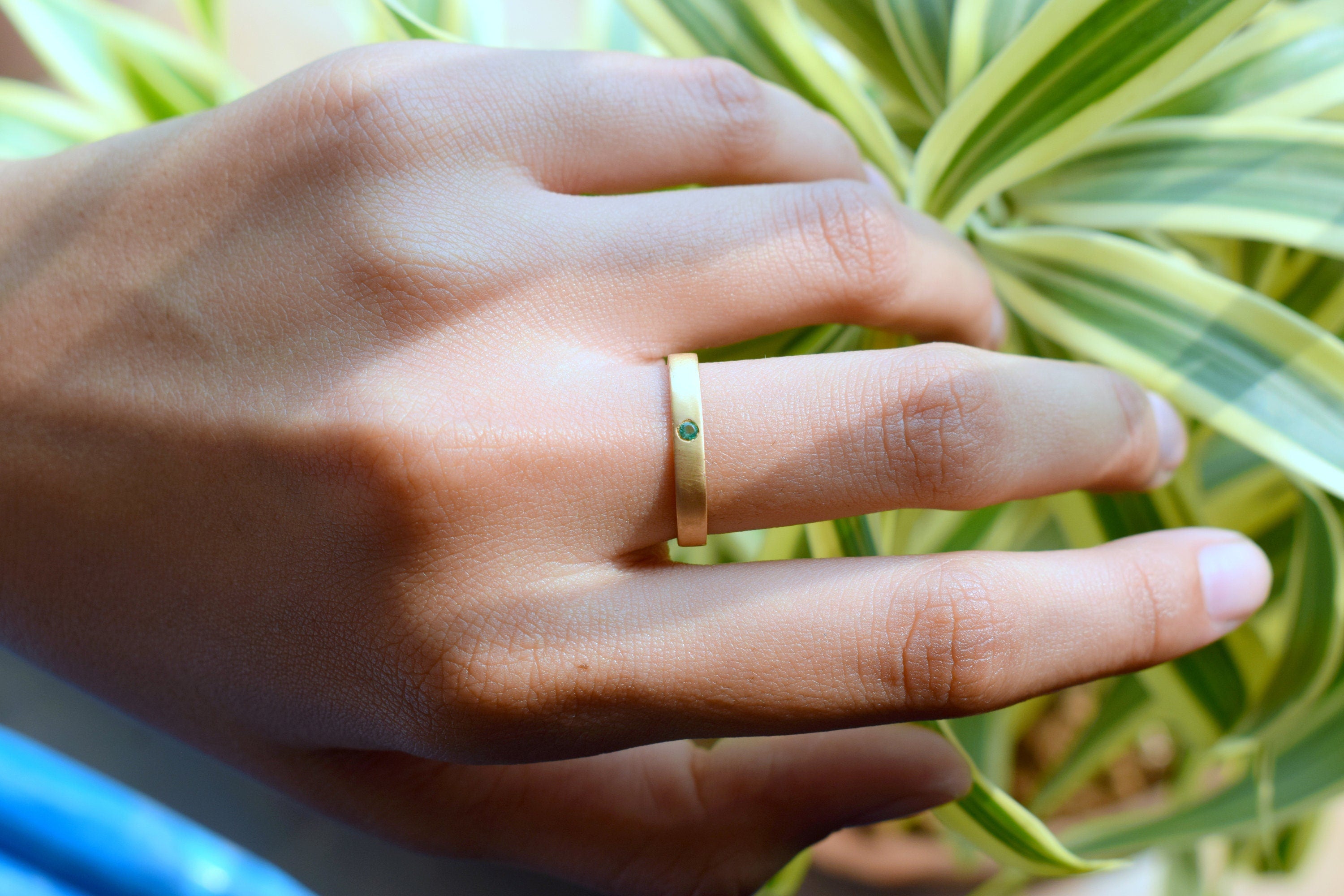 Emerald Wedding Band | 3mm Simple Emerald Ring | Dainty Emerald Stacking Ring for Women -