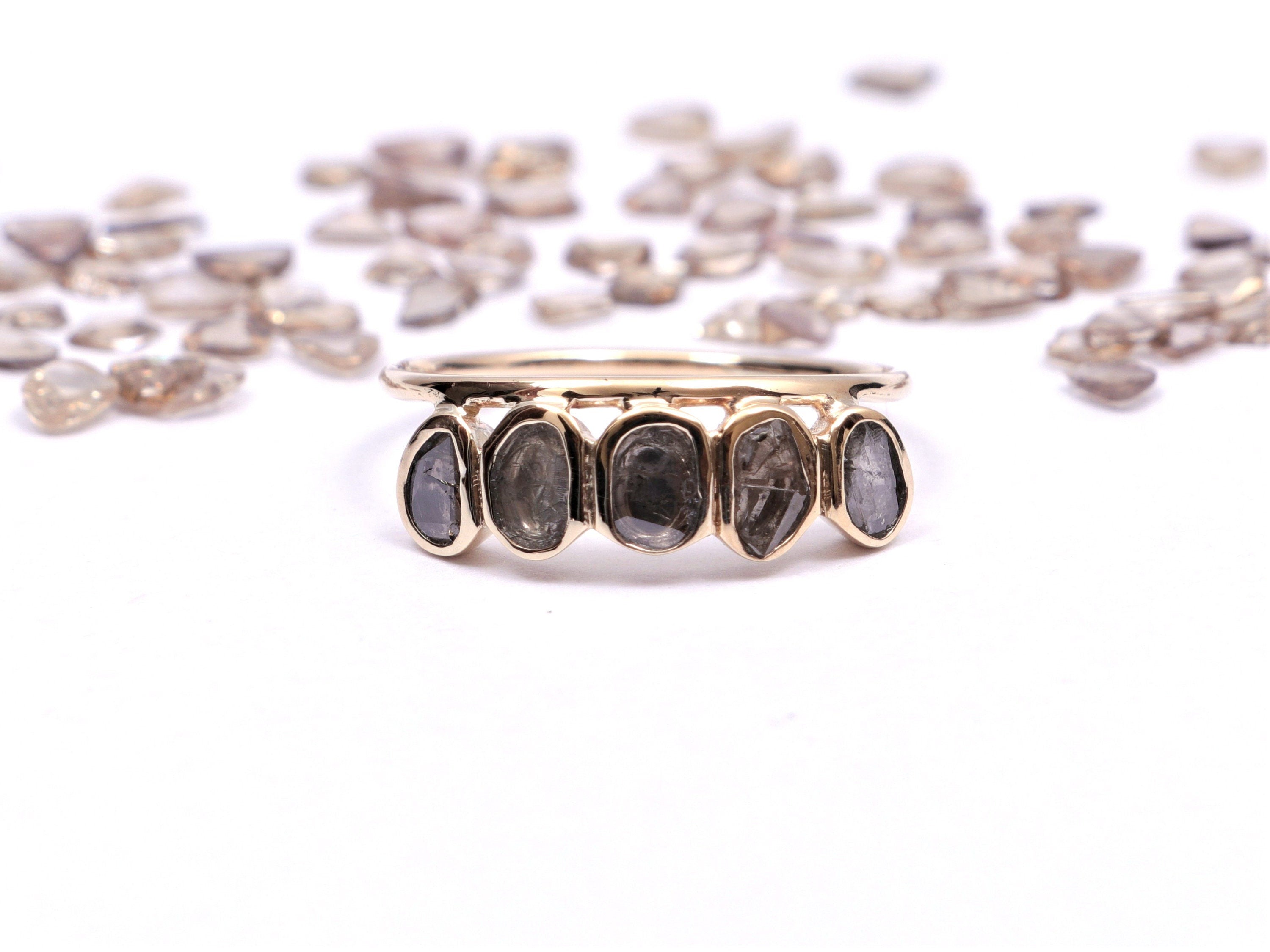 14k Solid Gold Diamond Minimalist Ring | Polki & Slice Stacking Ring | Rose Cut Diamond Jewelry -