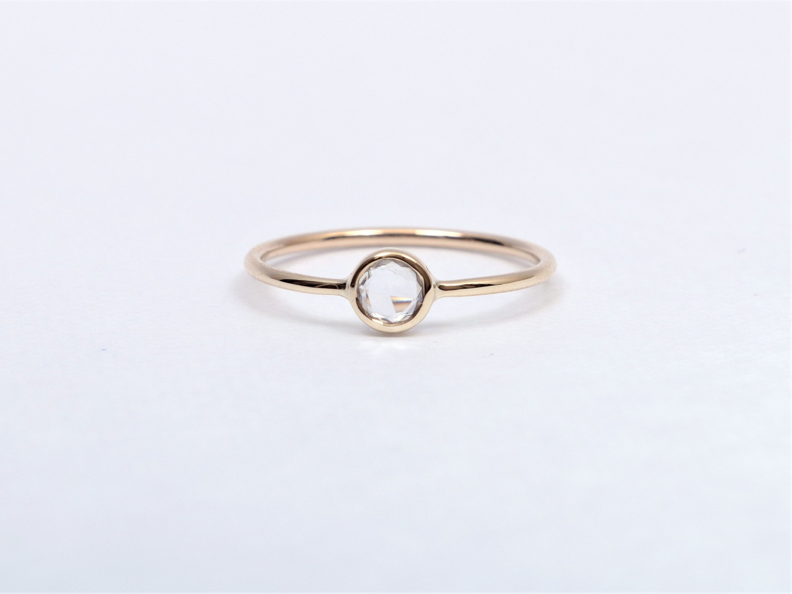 Gold Rose Cut Diamond Ring | White Diamond Stacking Ring | Gift for Her -
