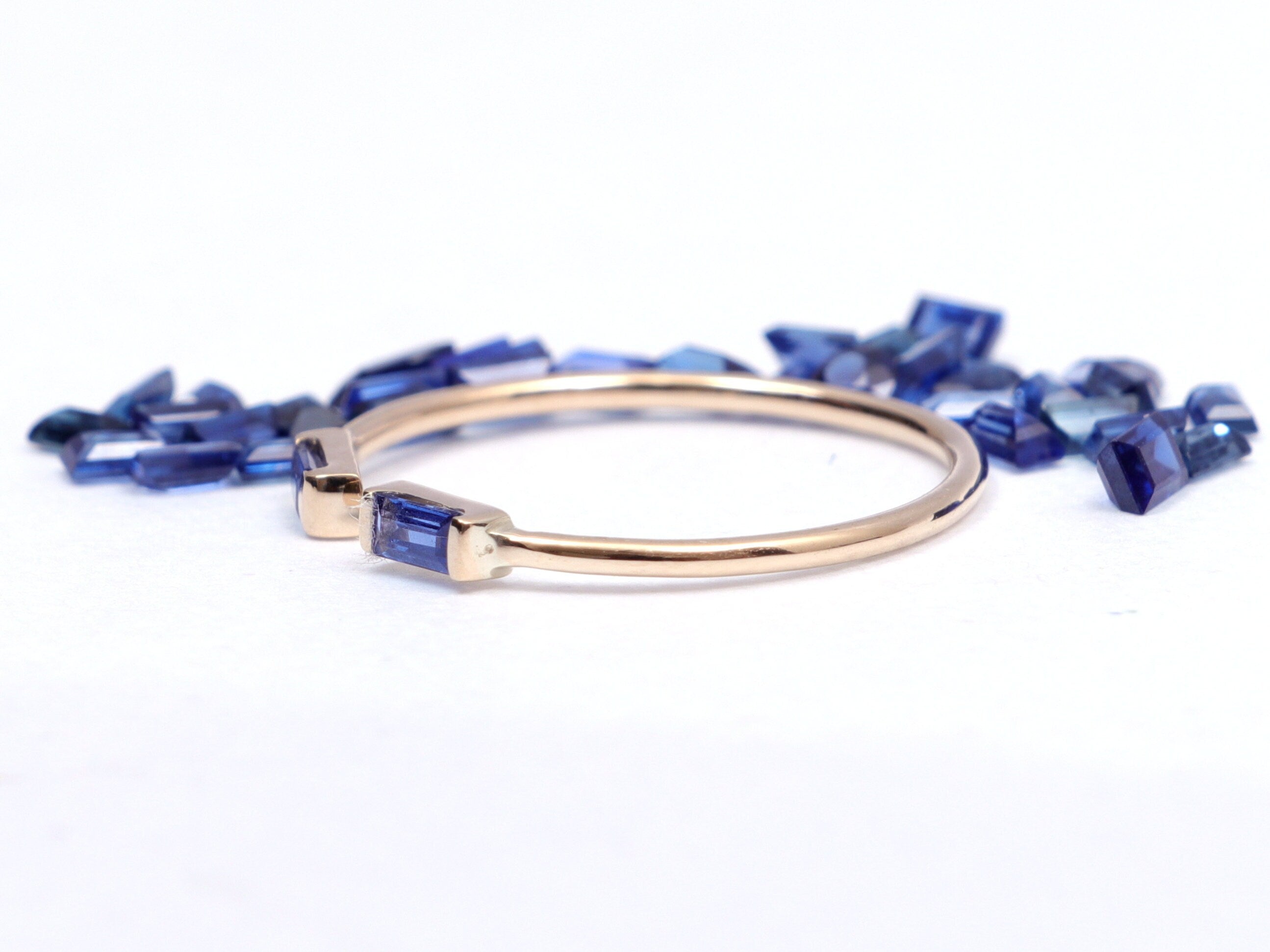 Solid Gold Blue Sapphire Baguette Ring | Sapphire Stacking Ring -