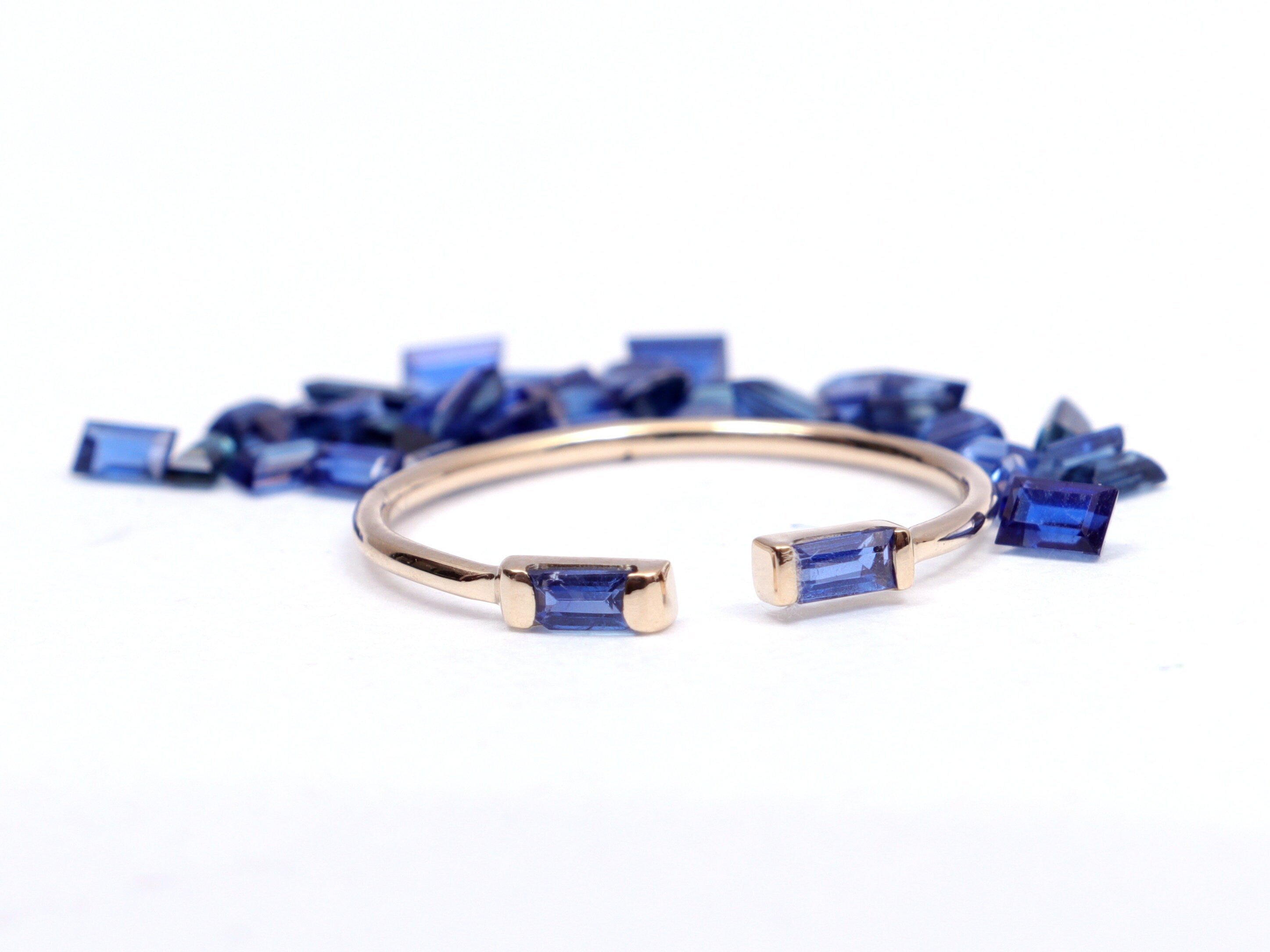 Solid Gold Blue Sapphire Baguette Ring | Sapphire Stacking Ring -
