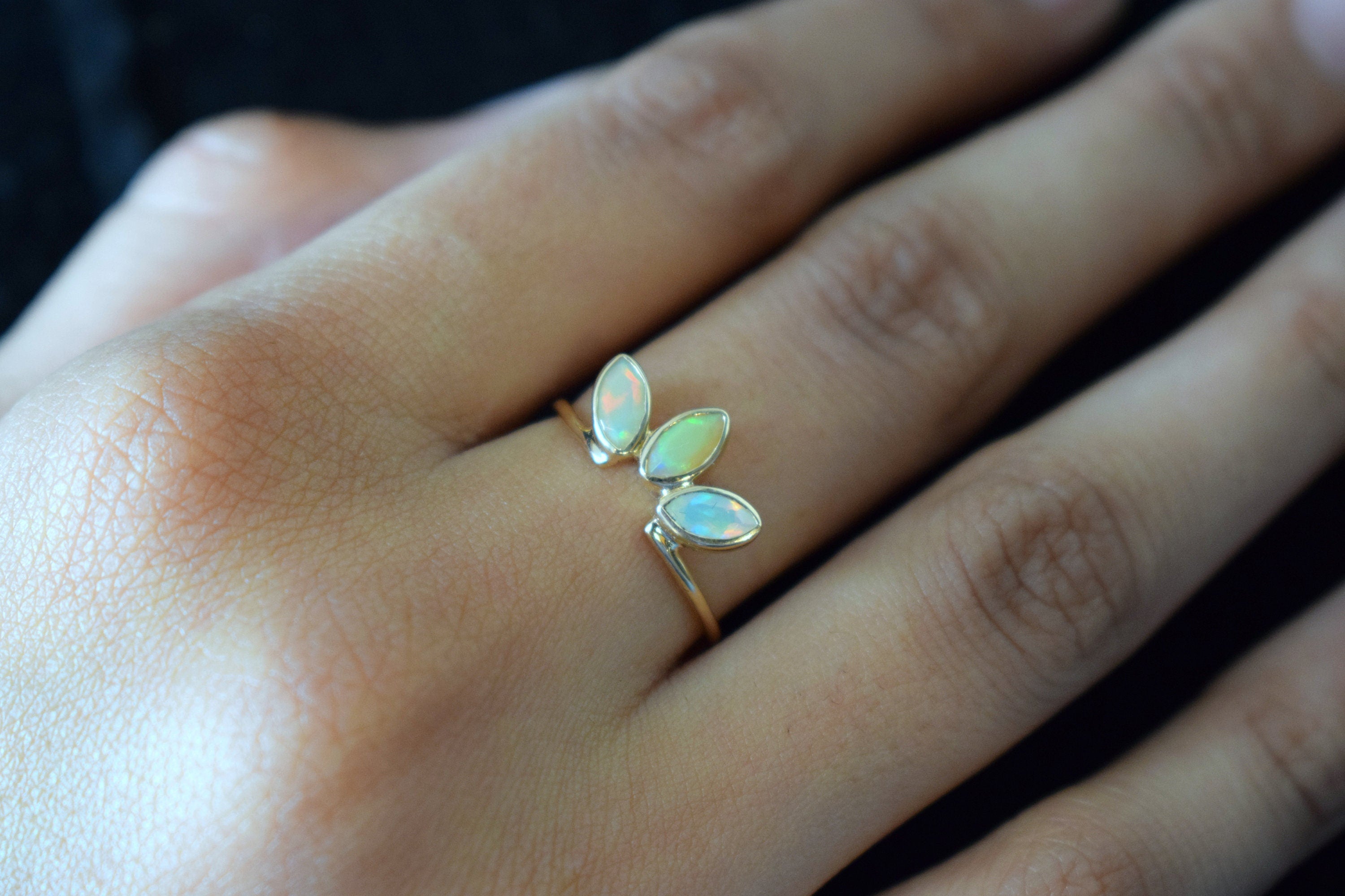 Opal Leaf Ring | Gold Fire Opal Ring | October Birthstone Jewelry | Minimalist Opal Jewelry -