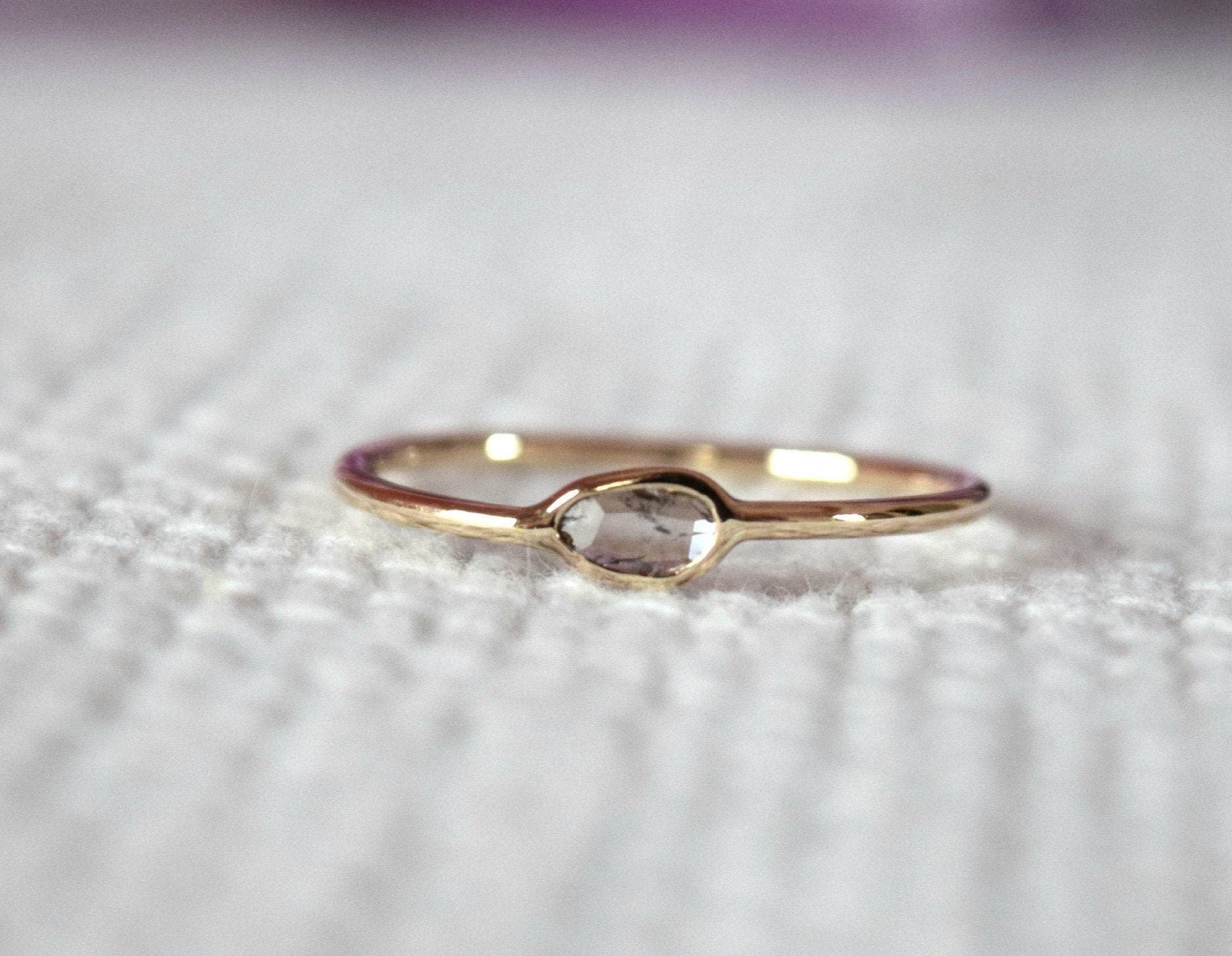 Rose Cut Diamond Stacking Ring | Polki Slice Diamond Ring | Dainty Diamond Stacking Ring -