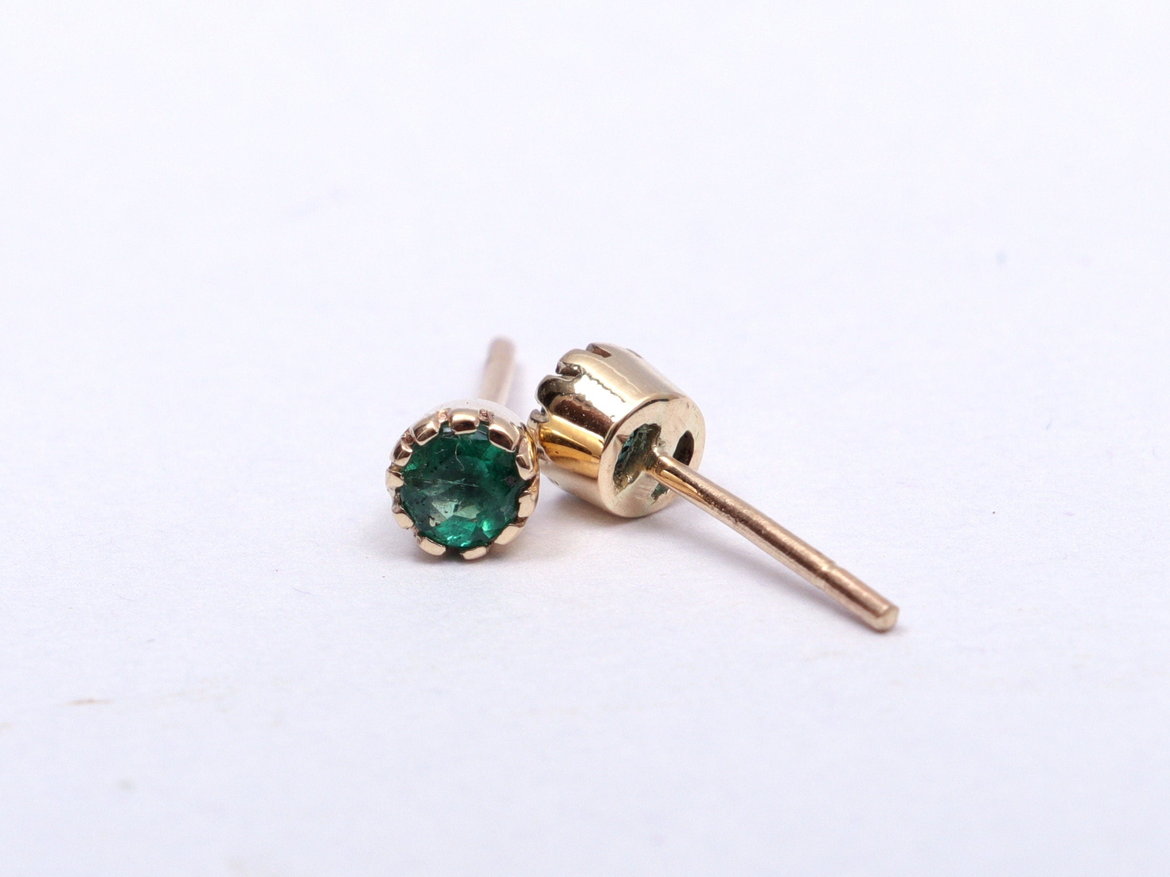 Natural Emerald Earrings | 14k Gold Emerald Stud Earrings | Genuine Emerald Jewelry for Her -