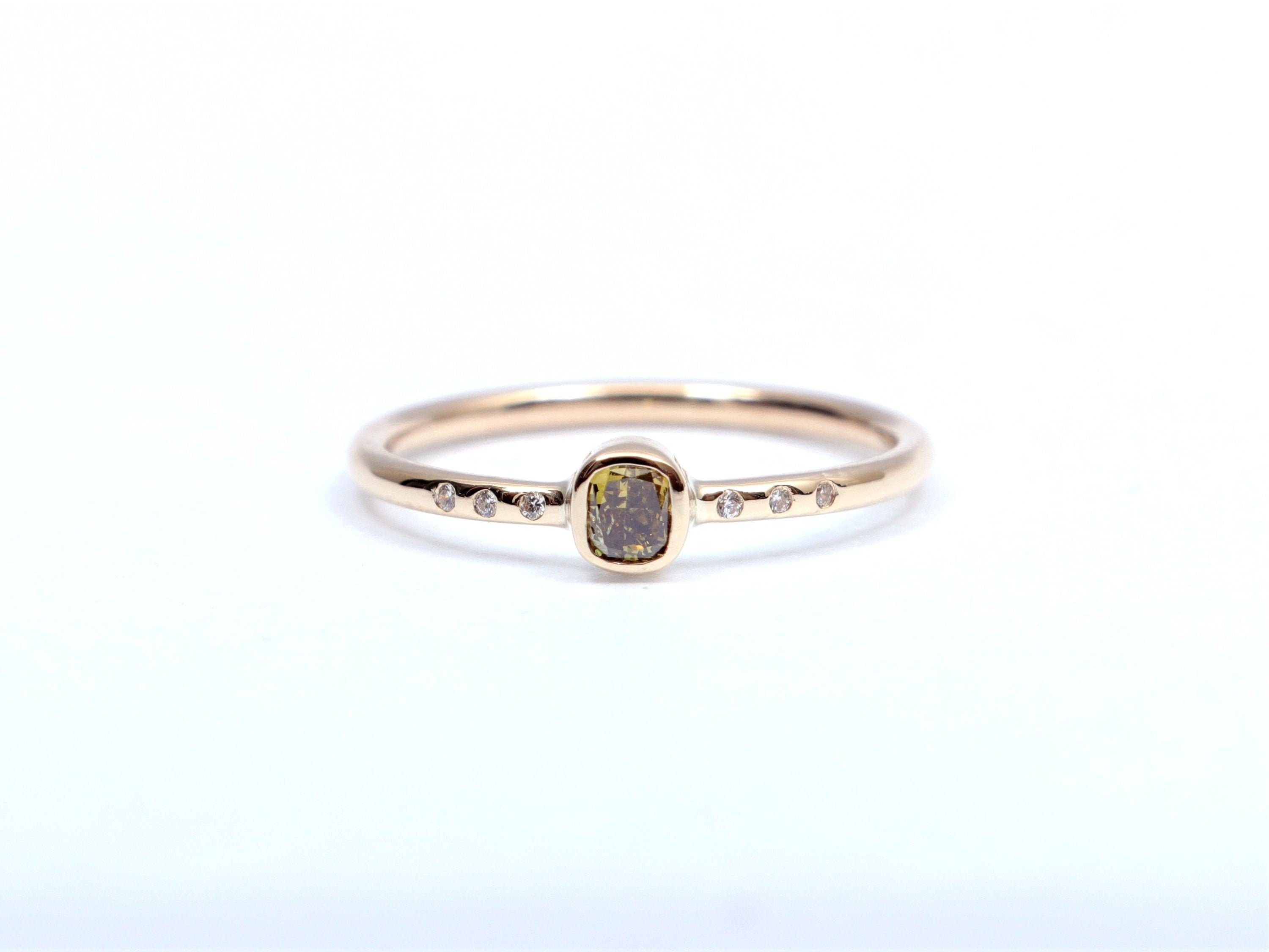 Green Diamond Ring | Dainty Stacking Diamond Engagement Ring -
