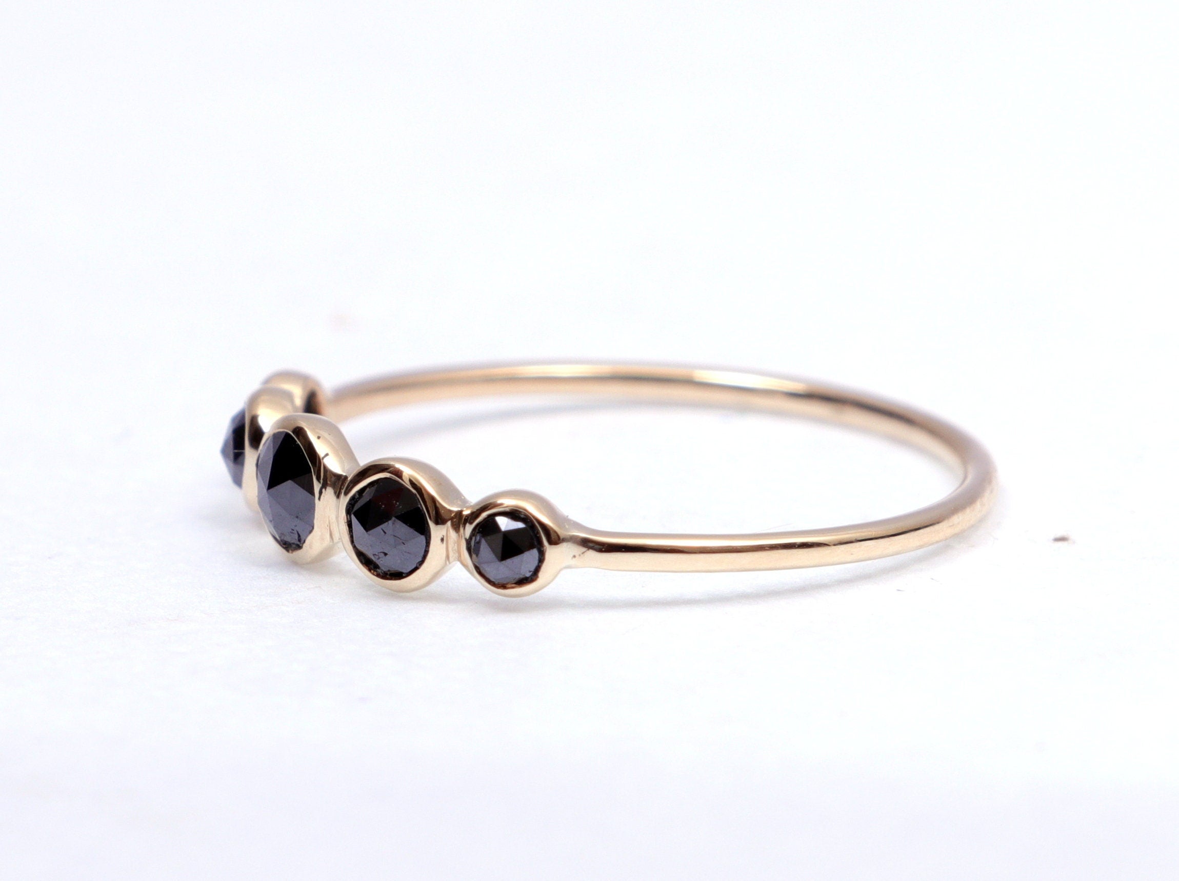 18k/14k/9k Natural Black Rose Cut Diamond Ring | Gold Black Diamond Ring | Dainty Rose Cut Diamond Ring -