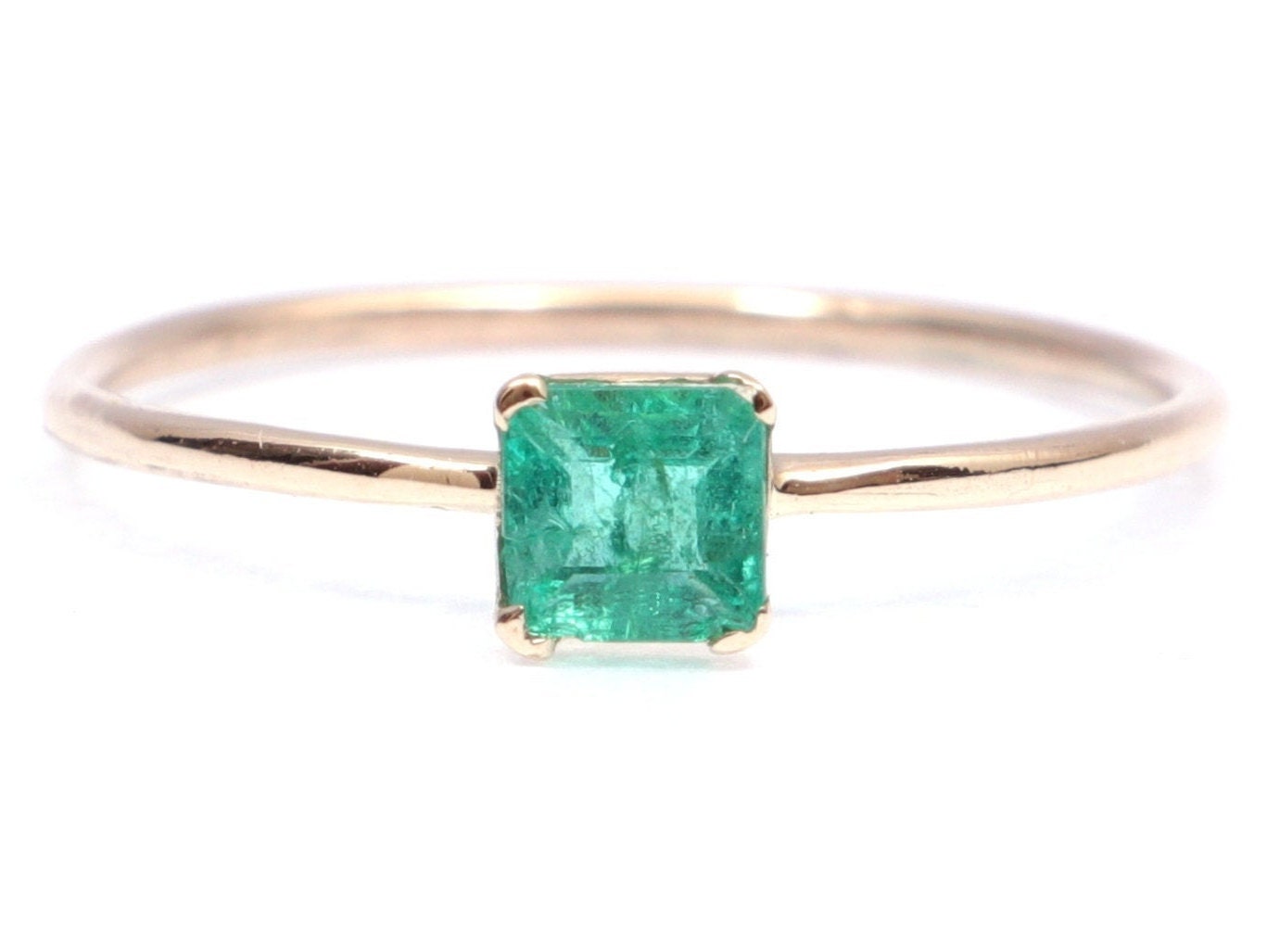 Emerald Stacking Ring | Dainty Emerald Promise Ring | Square Emerald Gold Ring -