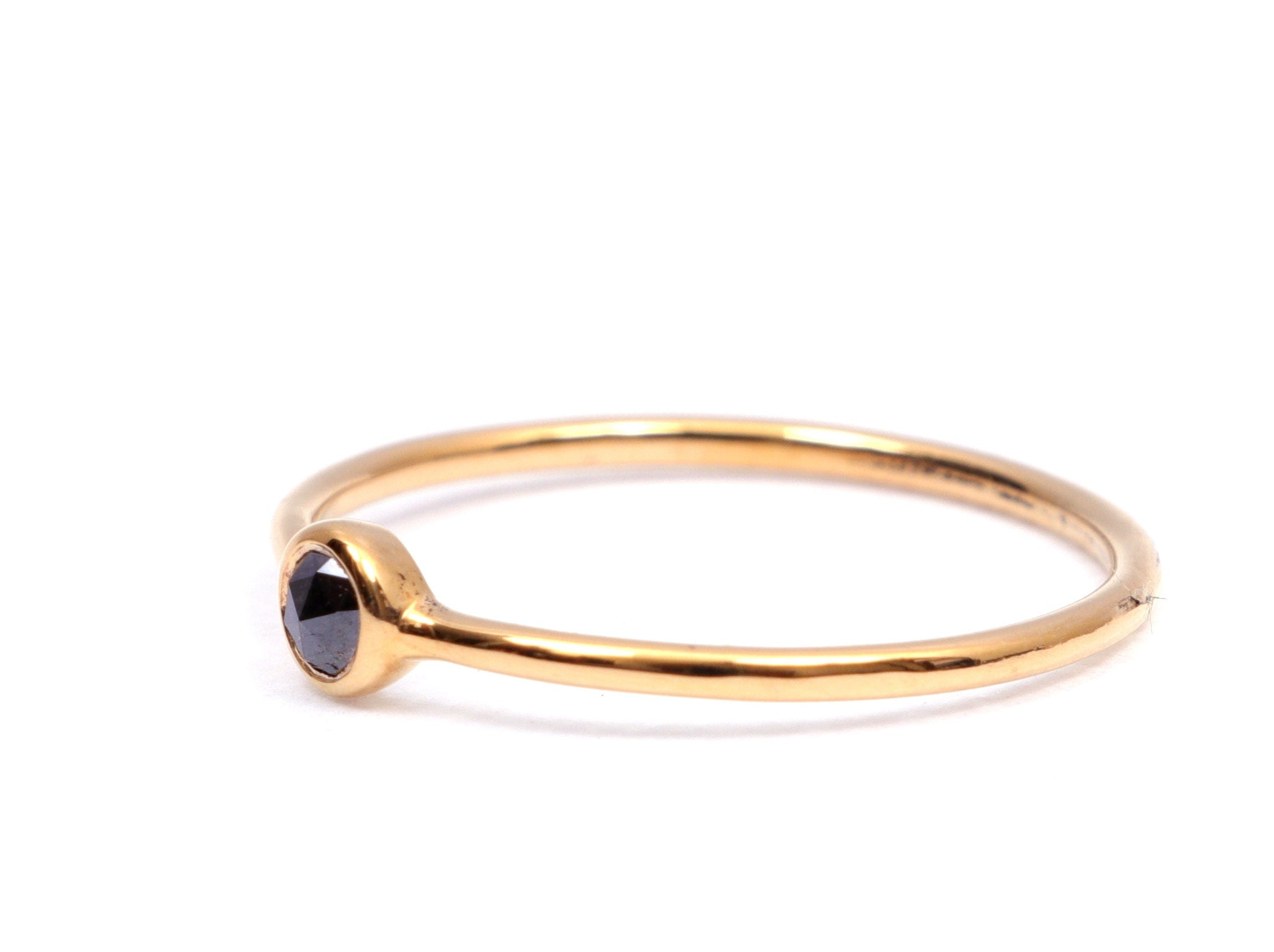 Rose Cut Black Diamond Ring | 9k/14k/18k Gold | Stacking Black Diamond Ring -