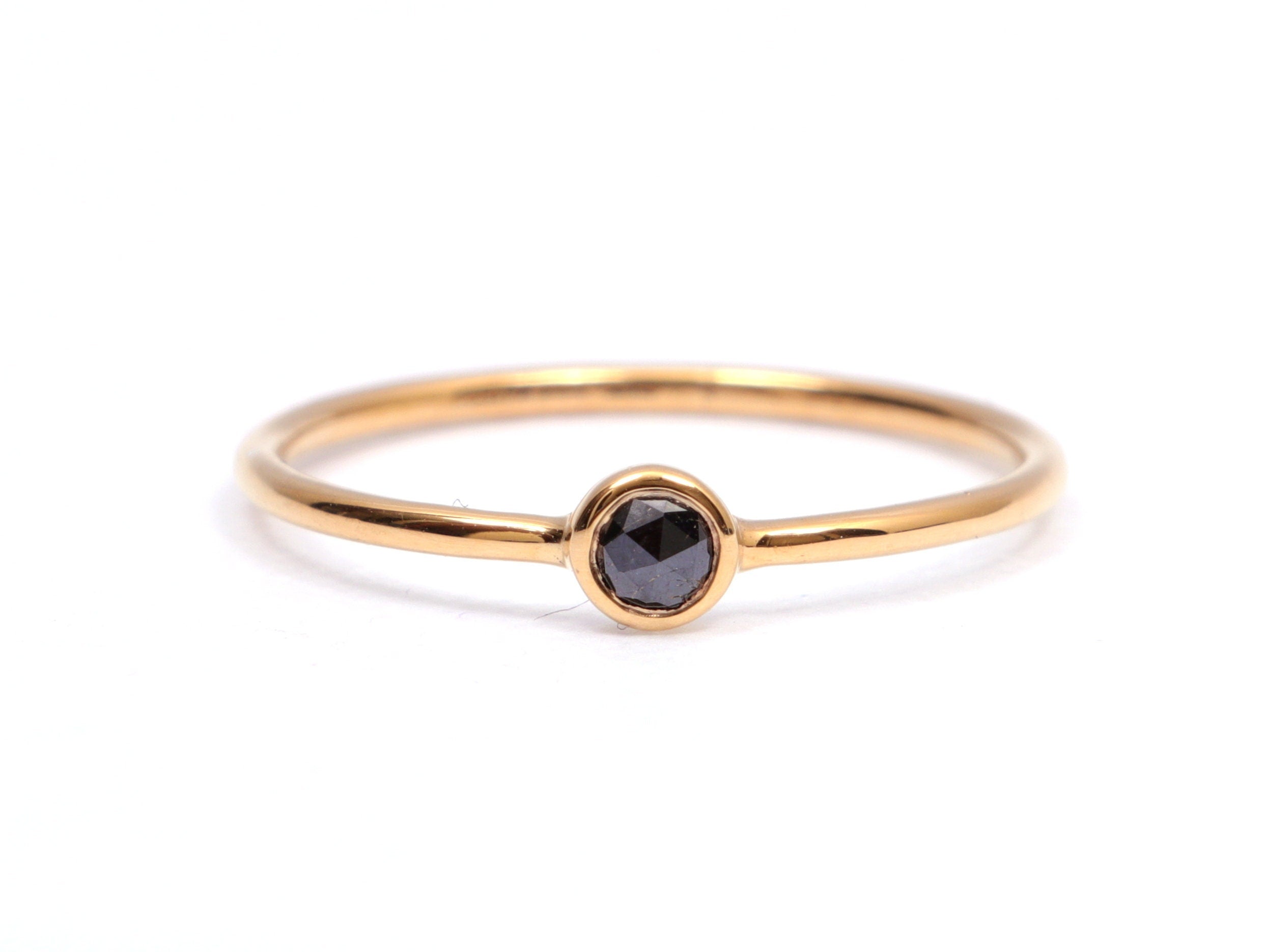 Rose Cut Black Diamond Ring | 9k/14k/18k Gold | Stacking Black Diamond Ring -